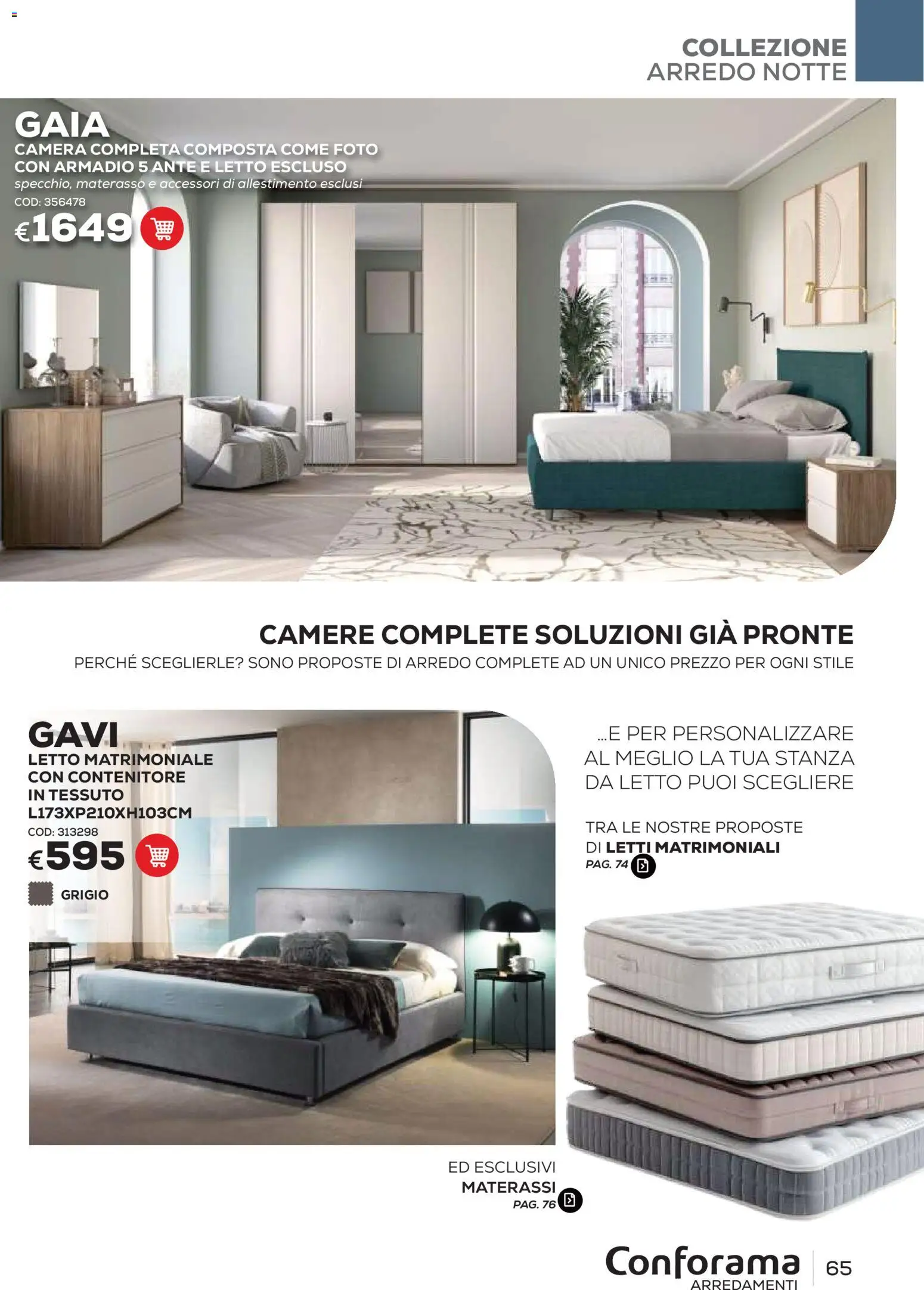Volantino Conforama del 22/06/2026 | Pagina: 65 | Prodotti: Letto matrimoniale, Contenitore, Letto, Materasso