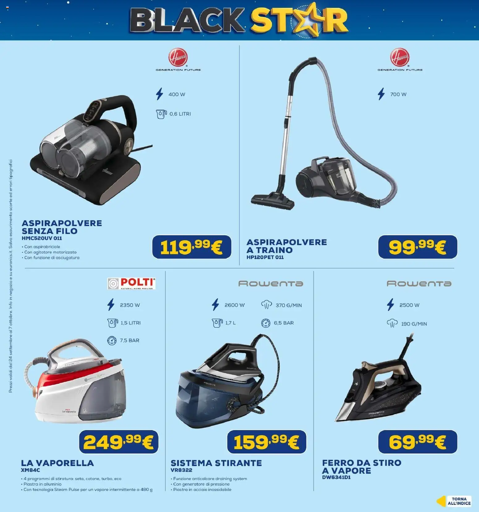Volantino Euronics del 24/09/2026 | Pagina: 22 | Prodotti: Anticalcare, Generatore, Aspirapolvere, Ferro da stiro