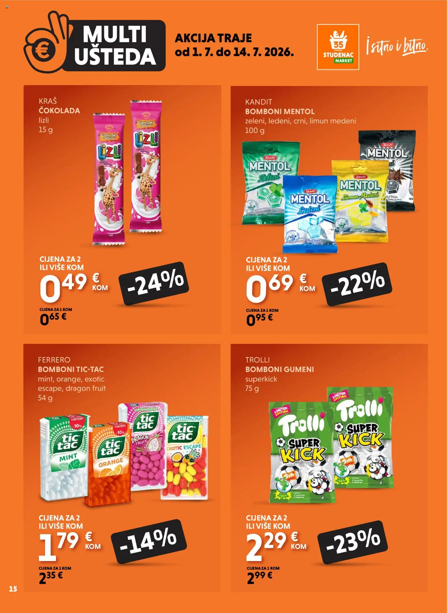 Studenac katalog | vrijedi od 01.07.2026 | Stranica: 15 | Proizvodi: Čokolada, Bomboni, Limun