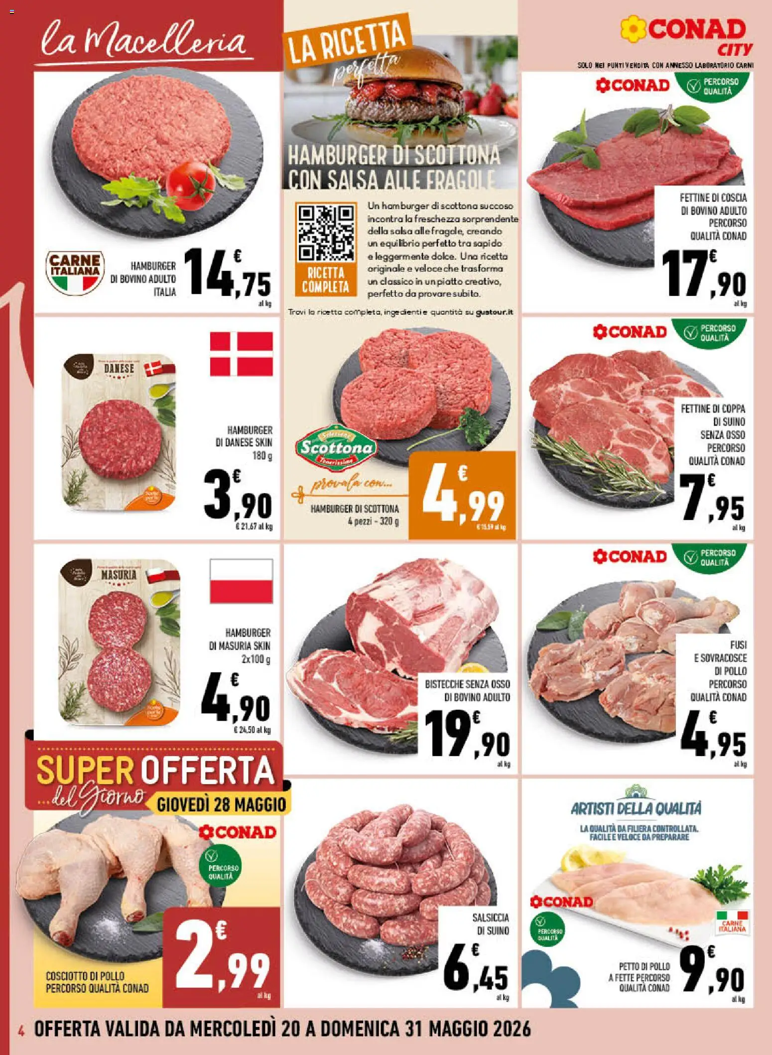 Volantino Conad del 20.05.2026 | Pagina: 4 | Prodotti: Petto di Pollo, Suino, Piatto, Hamburger