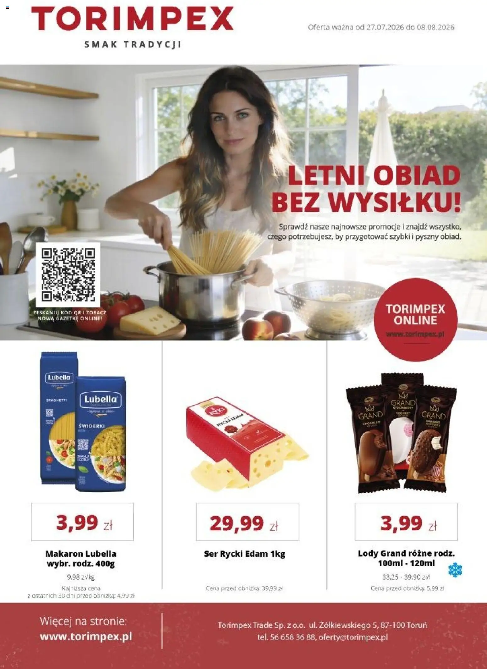 Torimpex gazetka od 27.07.2026 | Strona: 1 | Produkty: Ser, Makaron, Lody