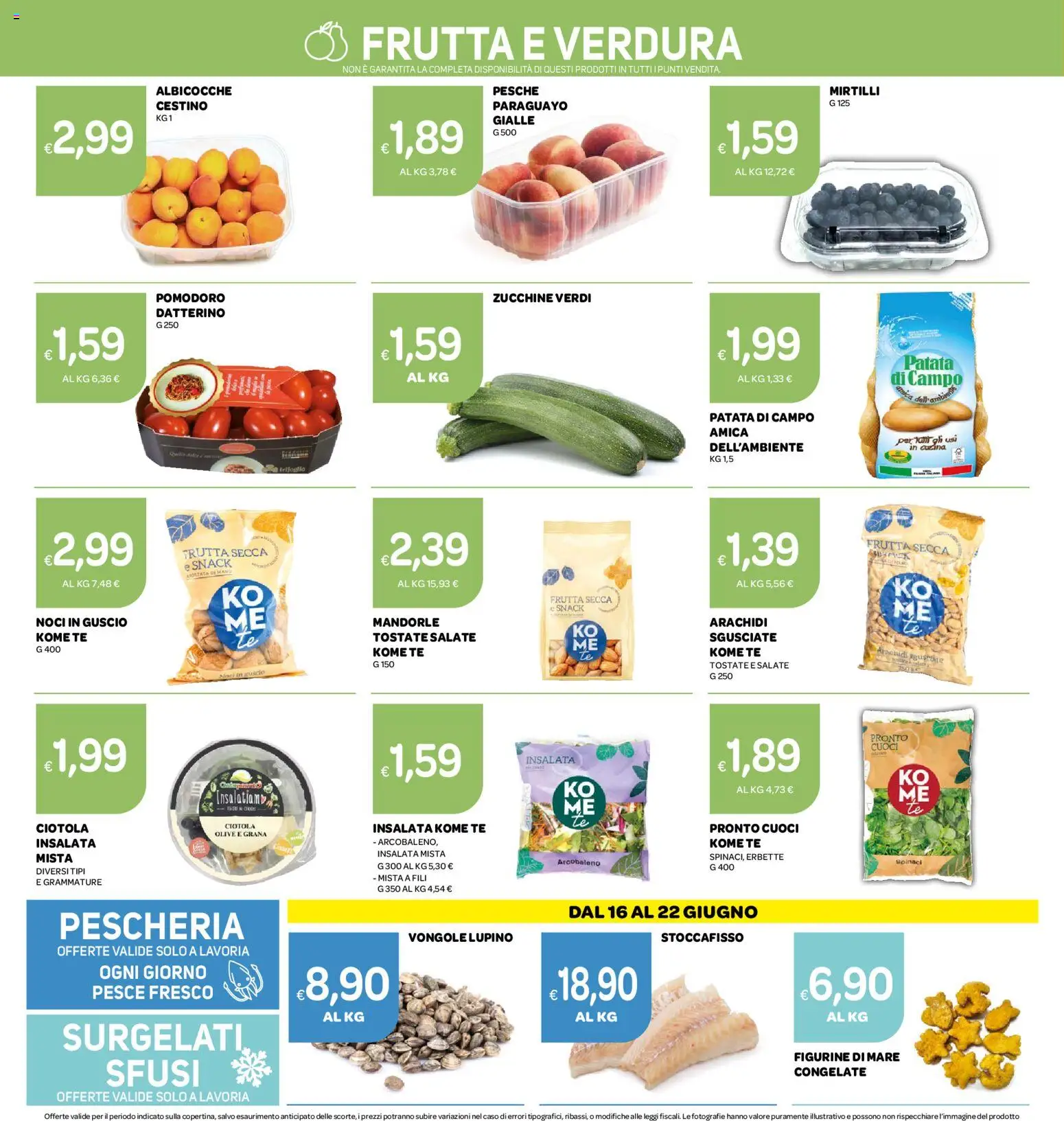 Volantino Ekom del 16.06.2026 | Pagina: 8 | Prodotti: Pesce, Vongole, Zucchine, Ciotola