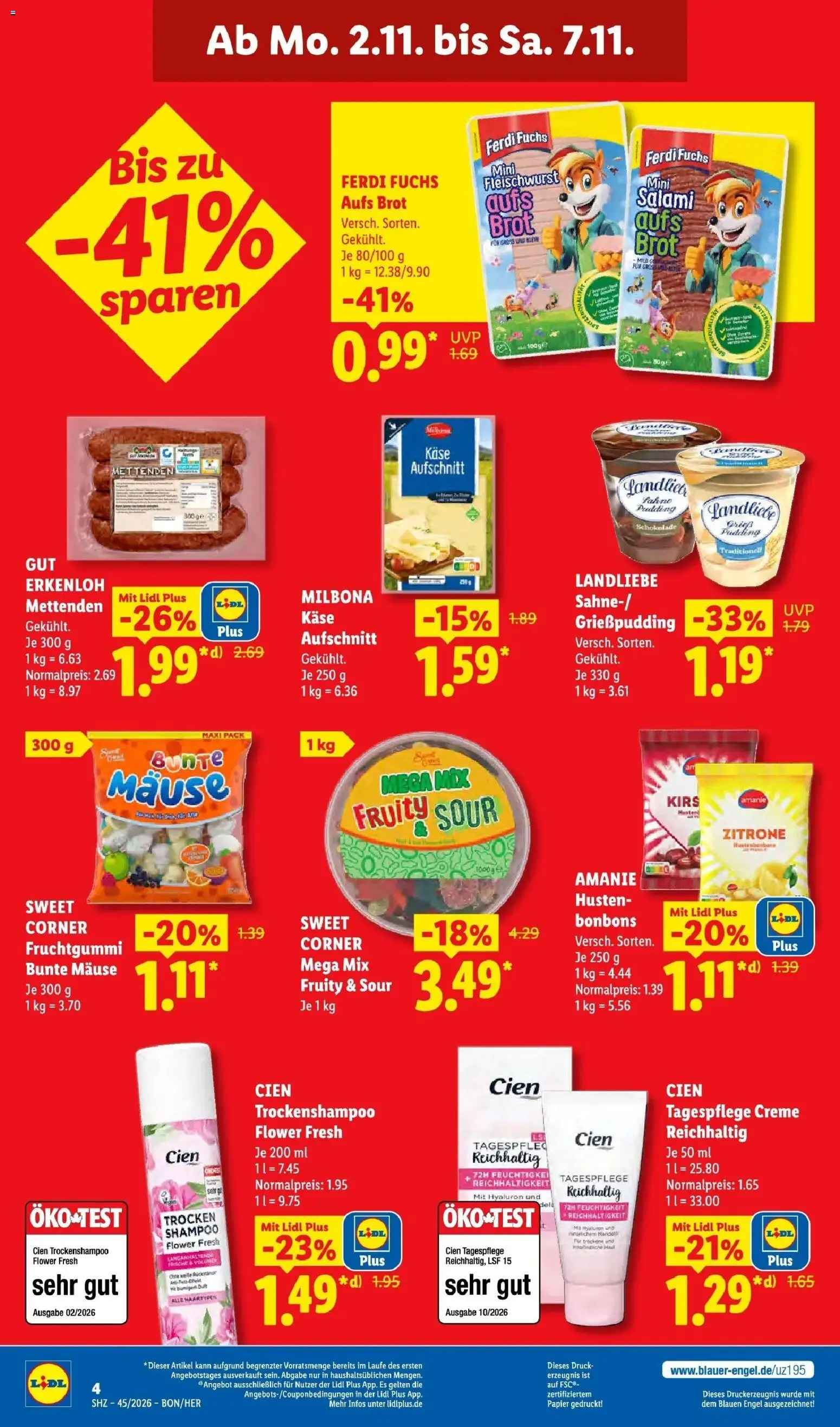 Lidl Prospekt Hagen (ab 02.11.2026) zum Blättern » Angebote | Seite: 4 | Produkte: Käse, Schokolade, Shampoo, Brot