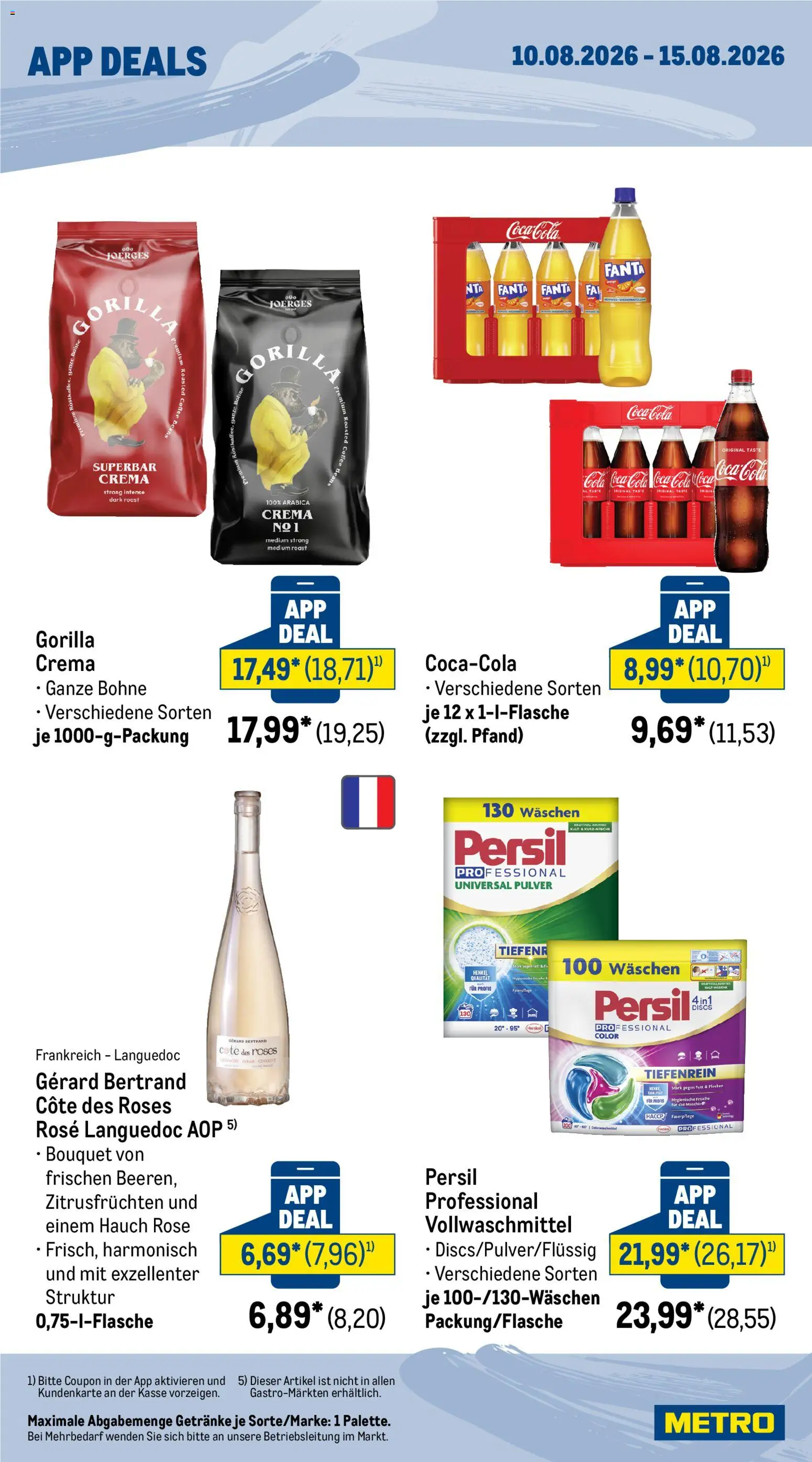 Metro App Deals – gültig ab 10.08.2026 | Seite: 2 | Produkte: Coca cola, Fanta, Cola, Persil