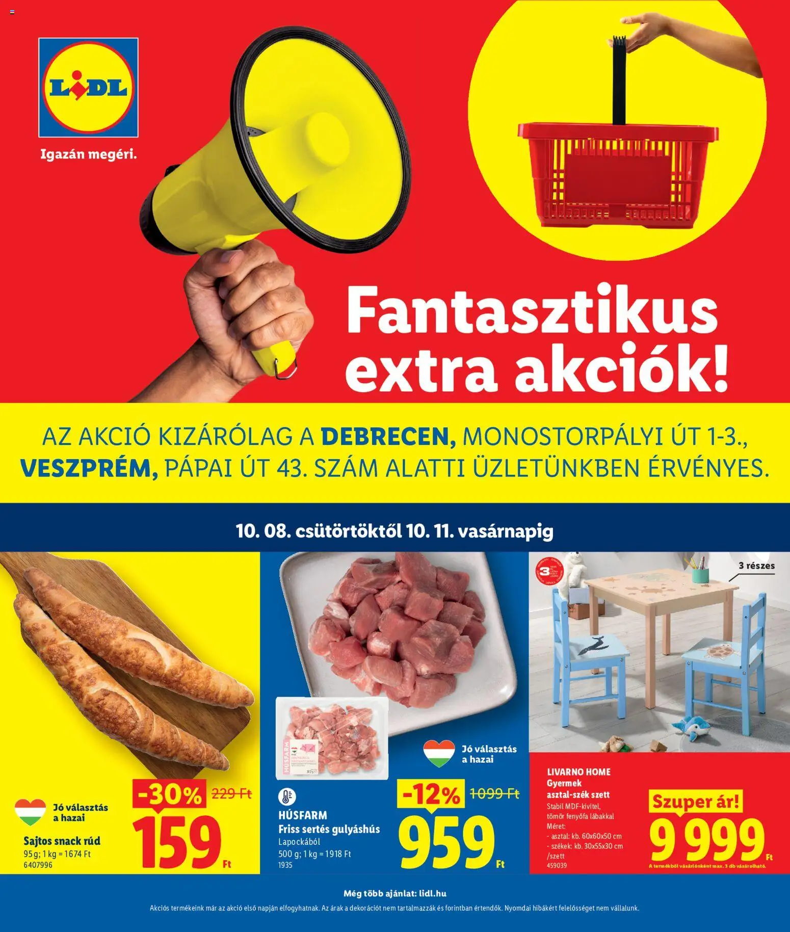 Lidl akciós ujság - amely érvényes a következő dátumtól: 2026.10.08. | Oldal: 1 | Termékek: Pápai, Gulyáshús, Székek, Livarno Home