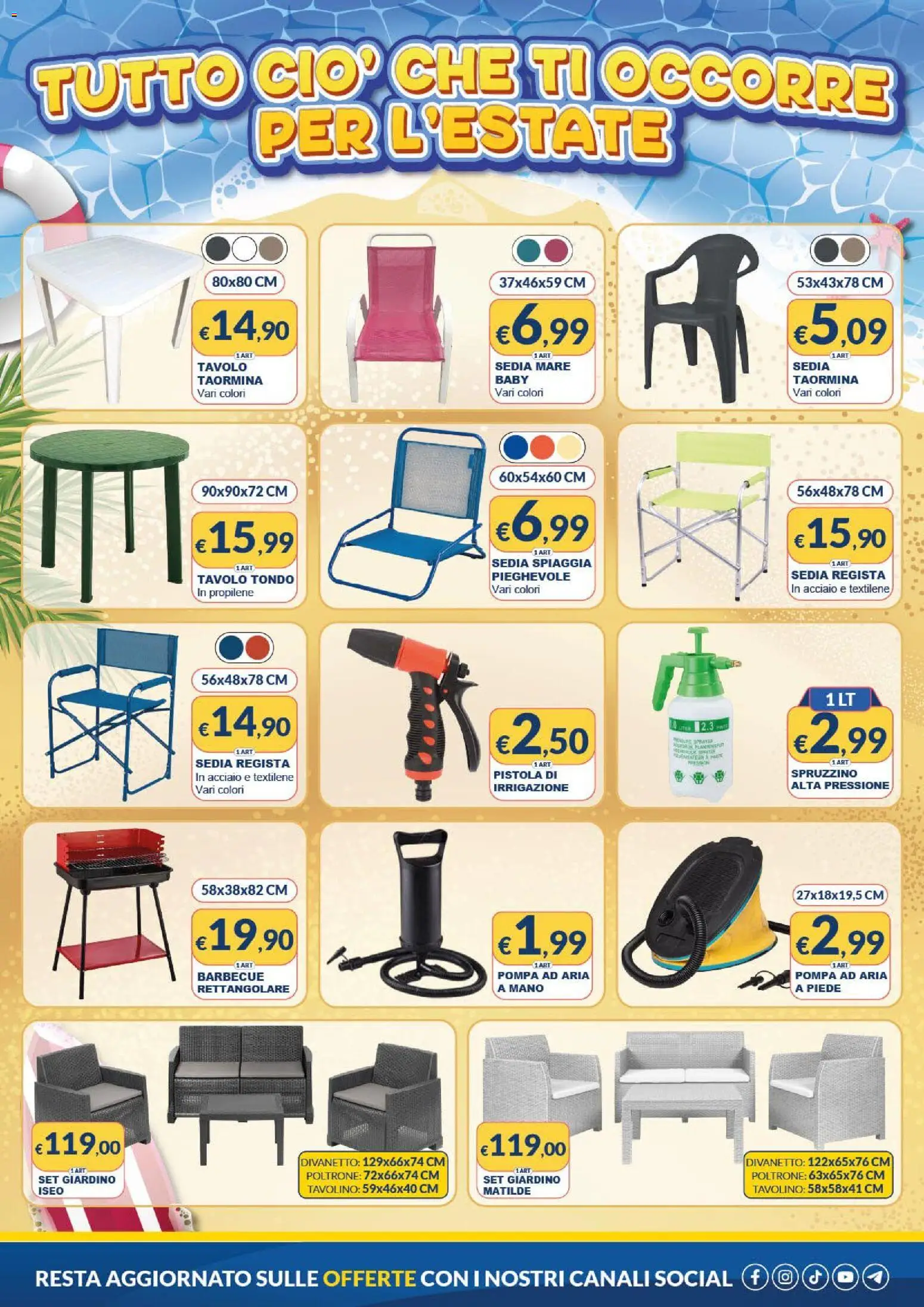 Volantino Mister Risparmio del 06/08/2026 | Pagina: 5 | Prodotti: Tavolino, Barbecue, Tavolo, Sedia