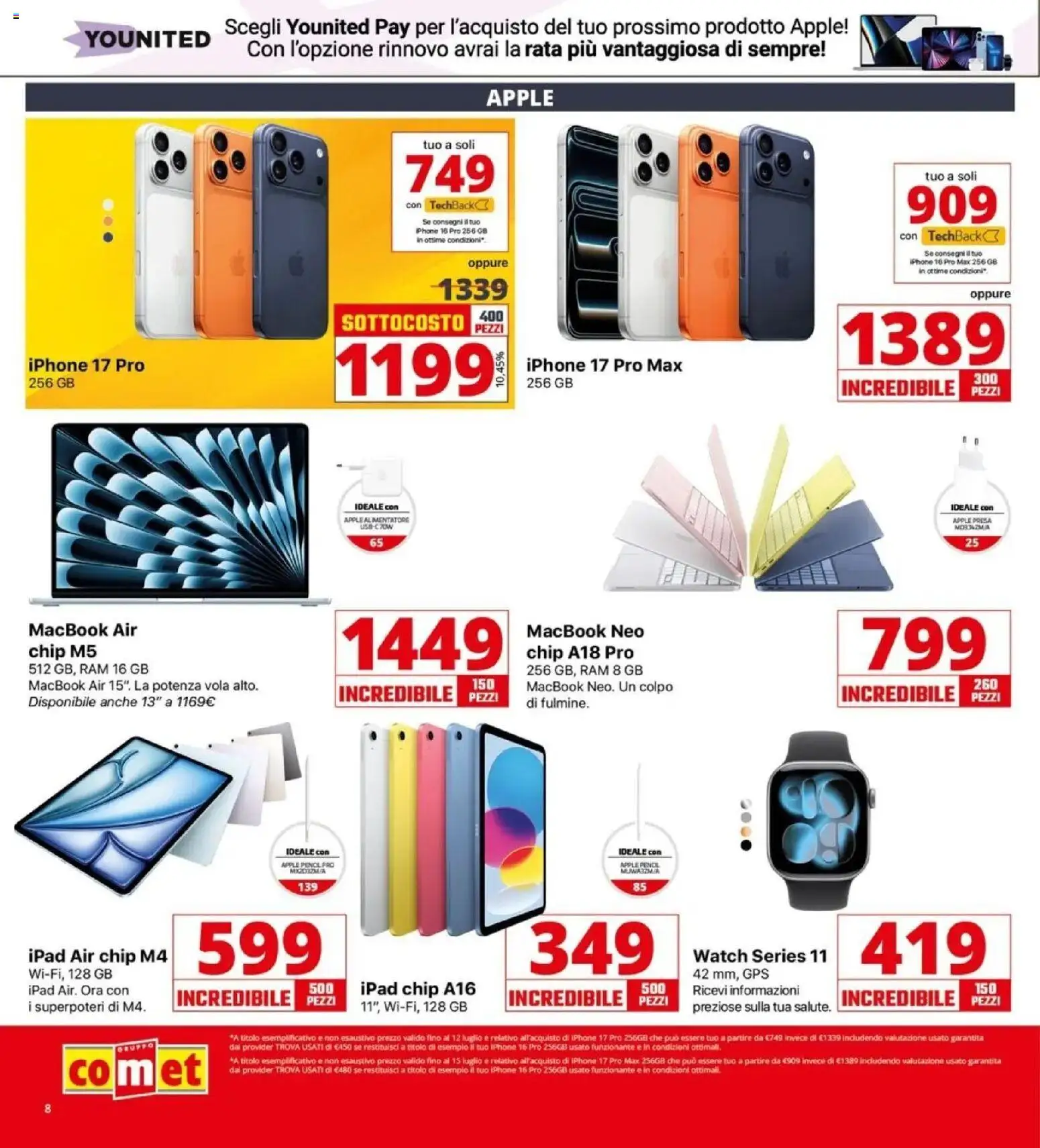 Volantino Comet del 03/07/2026 | Pagina: 8 | Prodotti: Macbook air, Iphone, Ipad, Macbook