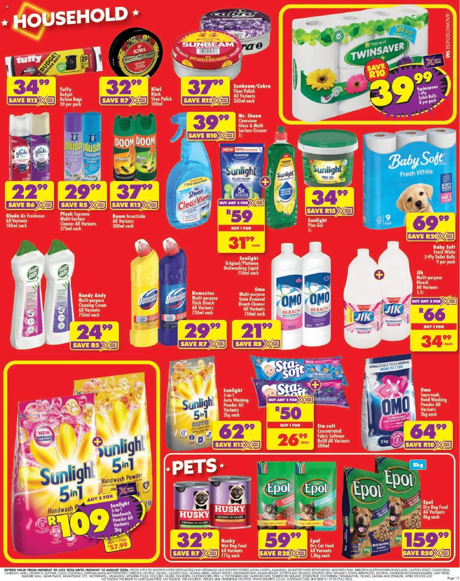 New Shoprite catalogue – valid from 20/07/2026 | Page: 13 | Products: Cream, Gravy, Washing powder, Cat food