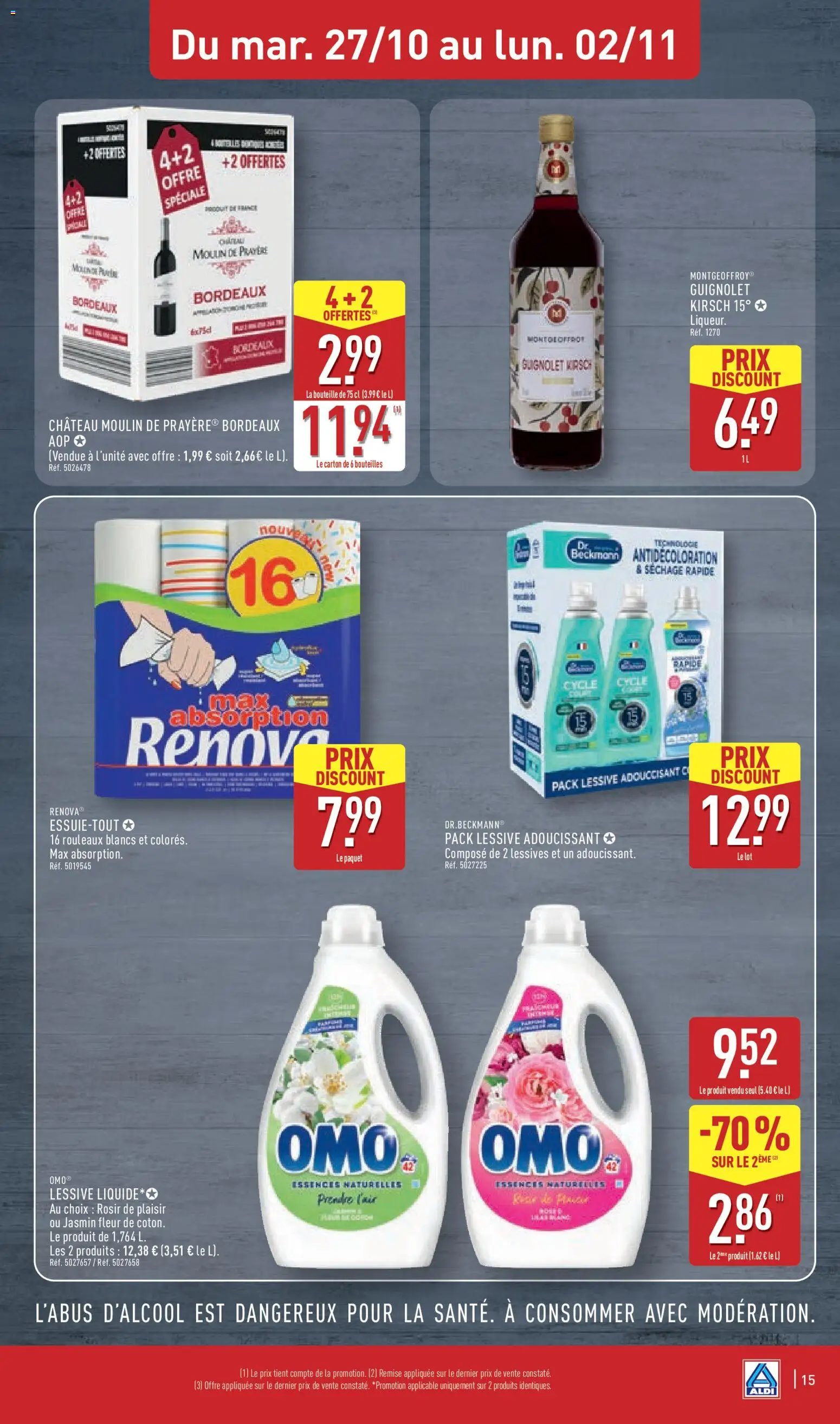 {H1} | Page: 17 | Produits: Kirsch, Adoucissant, Détergent, Bouteille