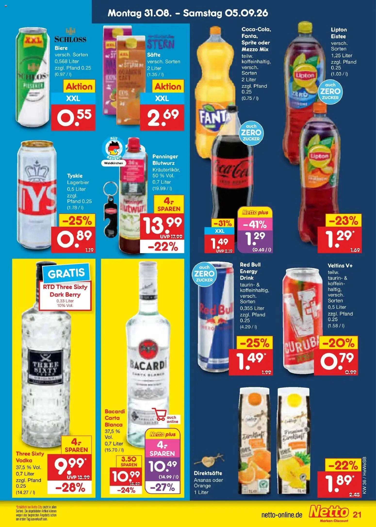 Netto Marken-Discount Prospekt Hamburg (ab 31.08.2026) » Angebote | Seite: 27 | Produkte: Red bull, Fanta, Zucker, Veltins