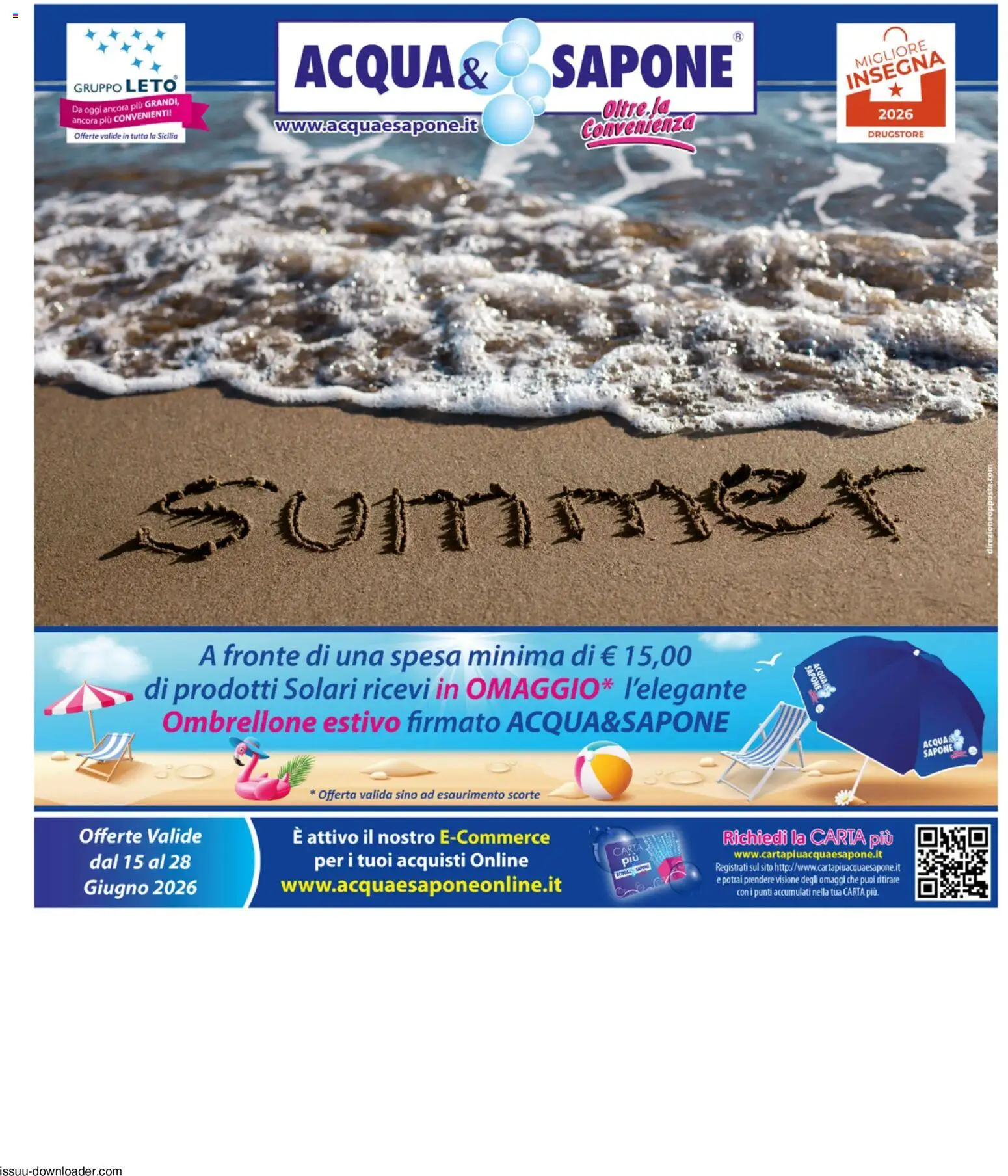 Volantino Acqua e Sapone del 15.06.2026 | Pagina: 1 | Prodotti: Sapone, Ombrellone, Acqua