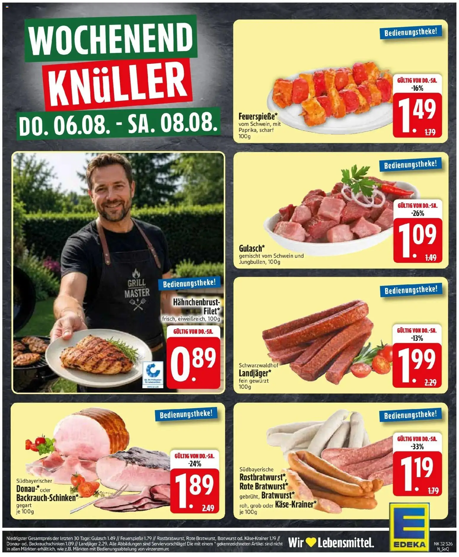 Edeka Prospekt Vilsbiburg (ab 03.08.2026) » Angebote Online | Seite: 28 | Produkte: Bratwurst, Käsekrainer, Gulasch, Hahnchenbrust
