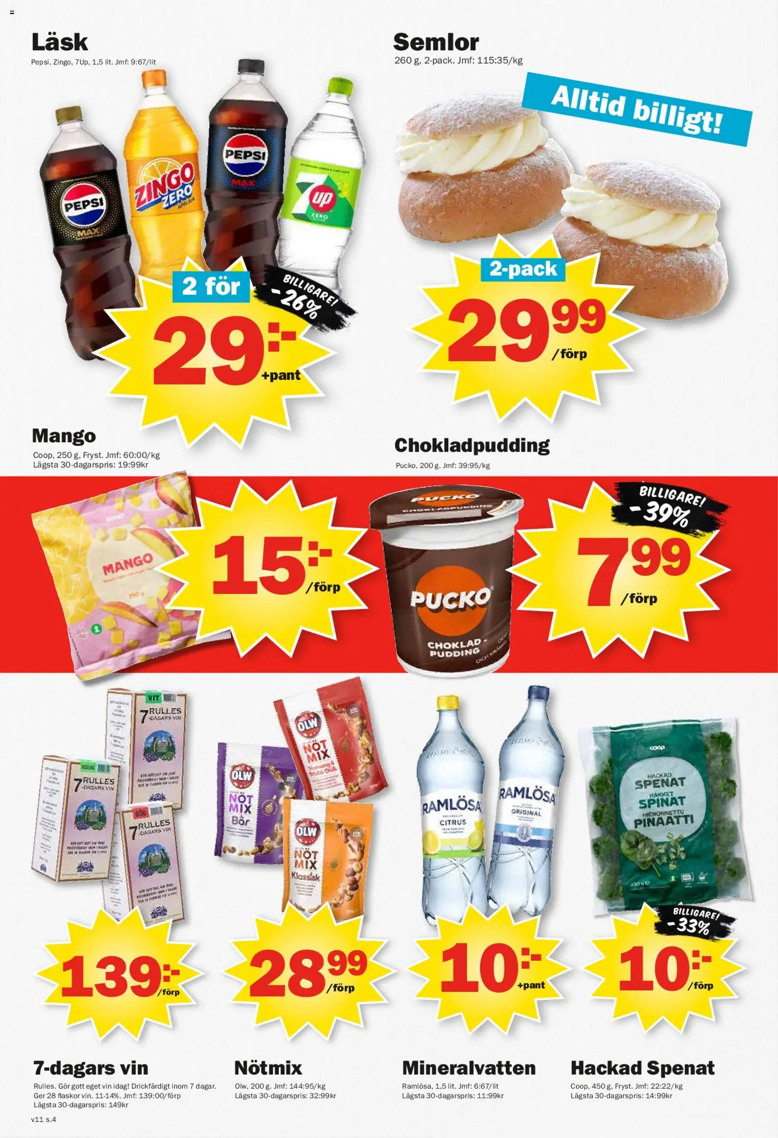 Pekås reklamblad aktuell från 09.03.2026 | Sida: 4 | Produkter: Pepsi, Spenat, Choklad, Mango