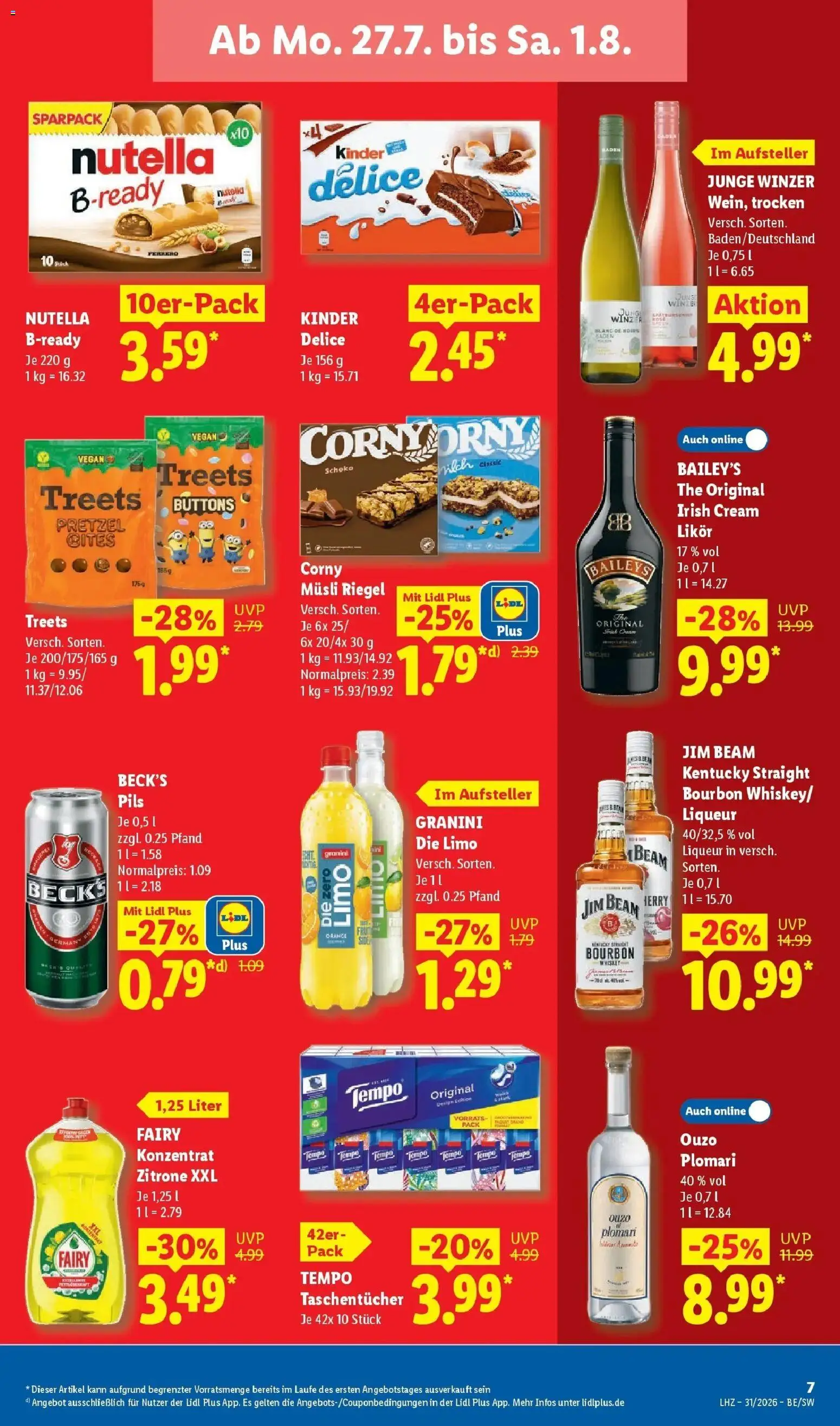 Lidl Prospekt Villingen-schwenningen – gültig ab 27.07.2026 | Seite: 17 | Produkte: Jim beam, Ouzo, Nutella, Ouzo plomari