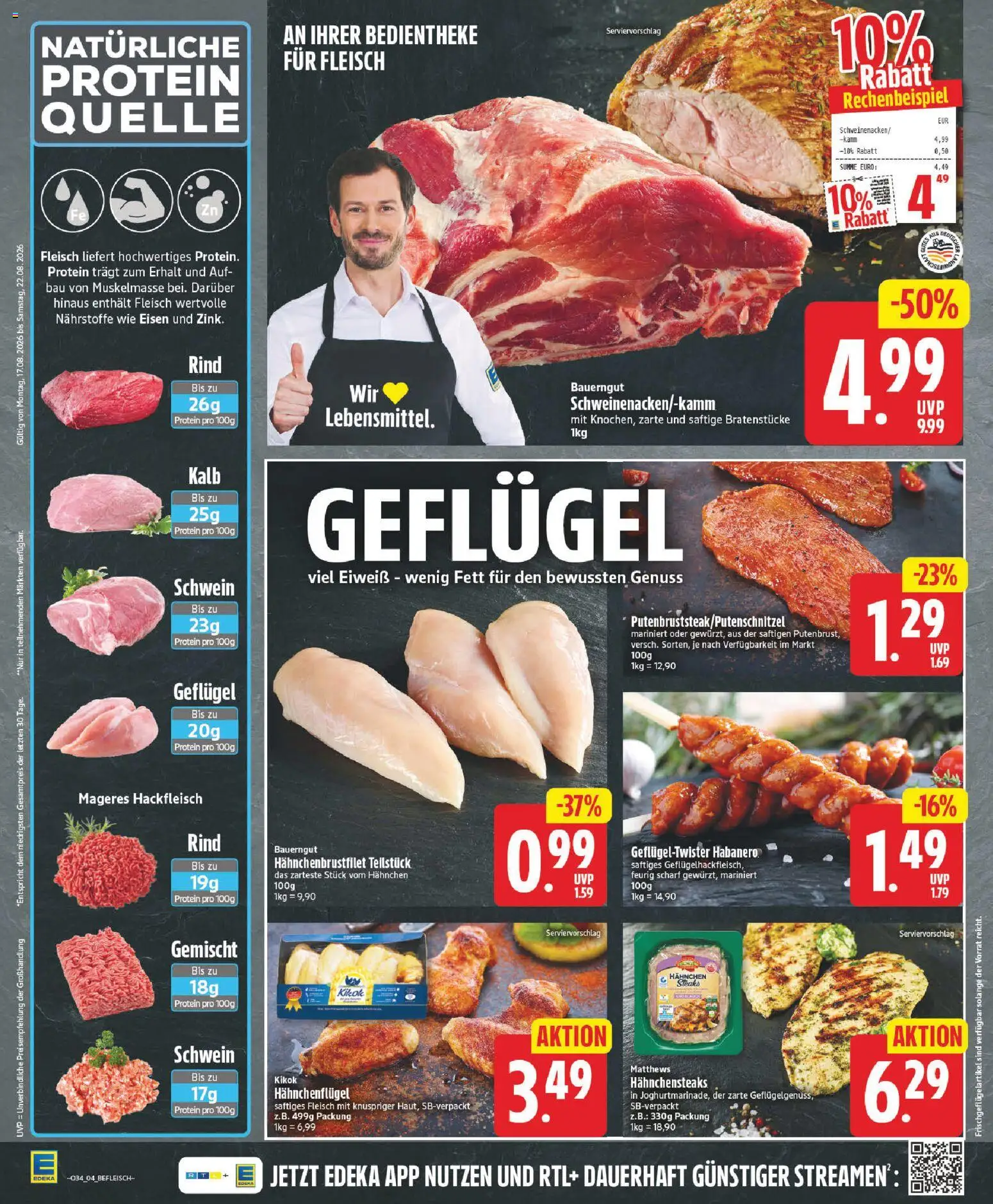 Edeka Prospekt – gültig ab 17.08.2026 | Seite: 4 | Produkte: Hahnchen, Bauerngut, Fleisch, Hackfleisch