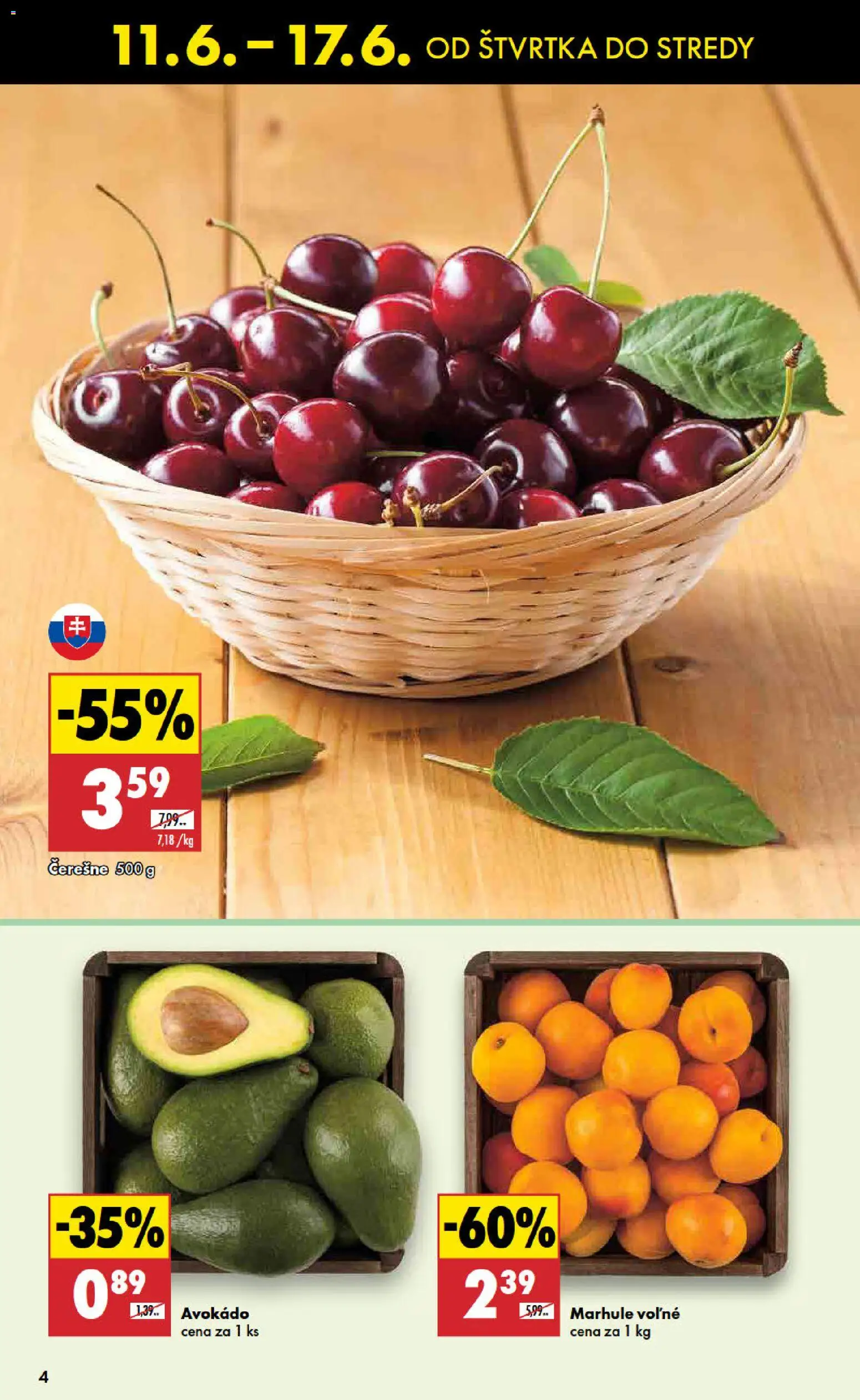 Nové Biedronka akcie – leták je platný od 11.06.2026 | Strana: 4 | Produkty: Avokádo, Čerešne, Marhule