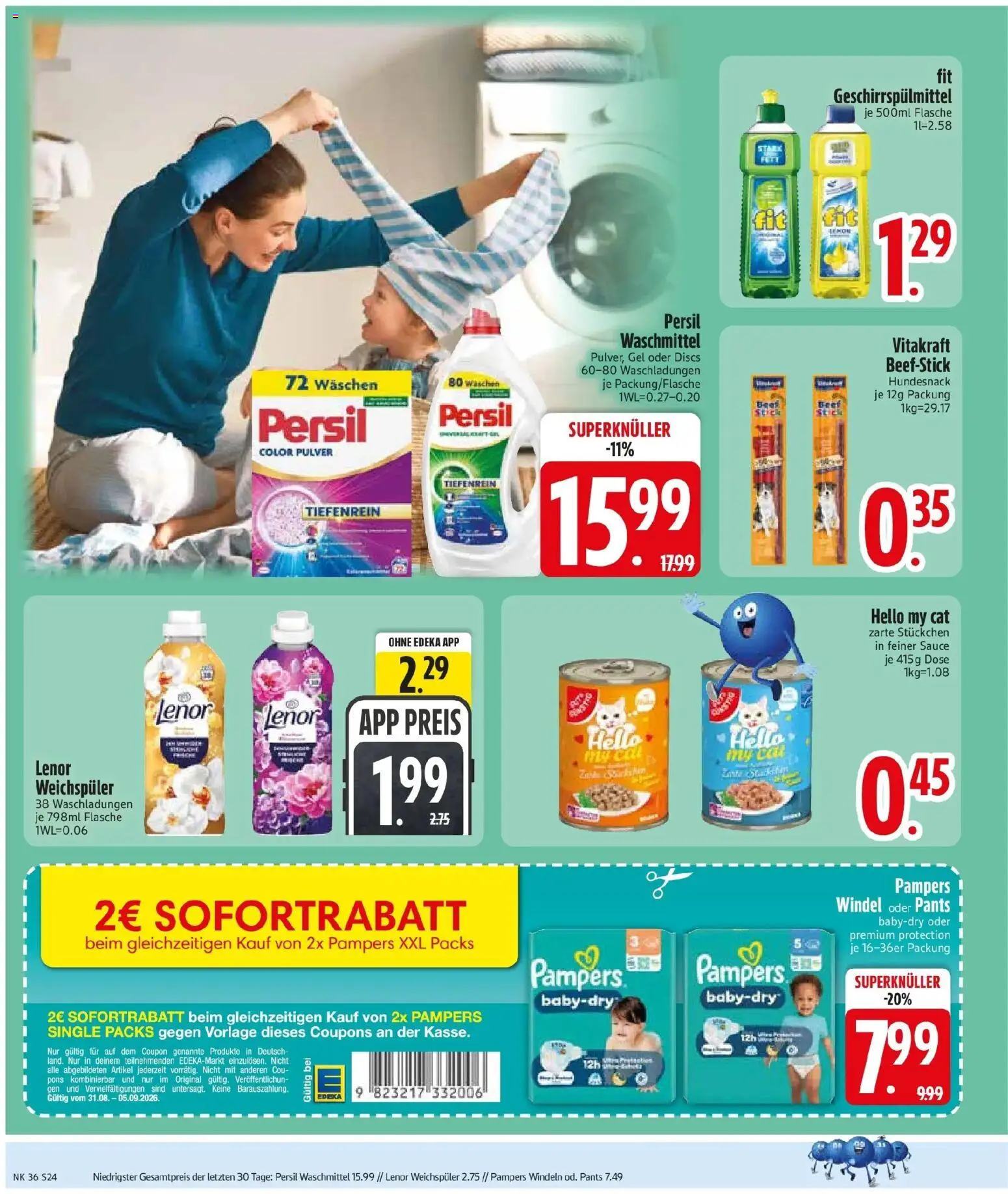 Edeka Prospekt Monheim (ab 31.08.2026) » Angebote Online | Seite: 26 | Produkte: Lenor, Pampers, Weichspüler, Geschirrspülmittel