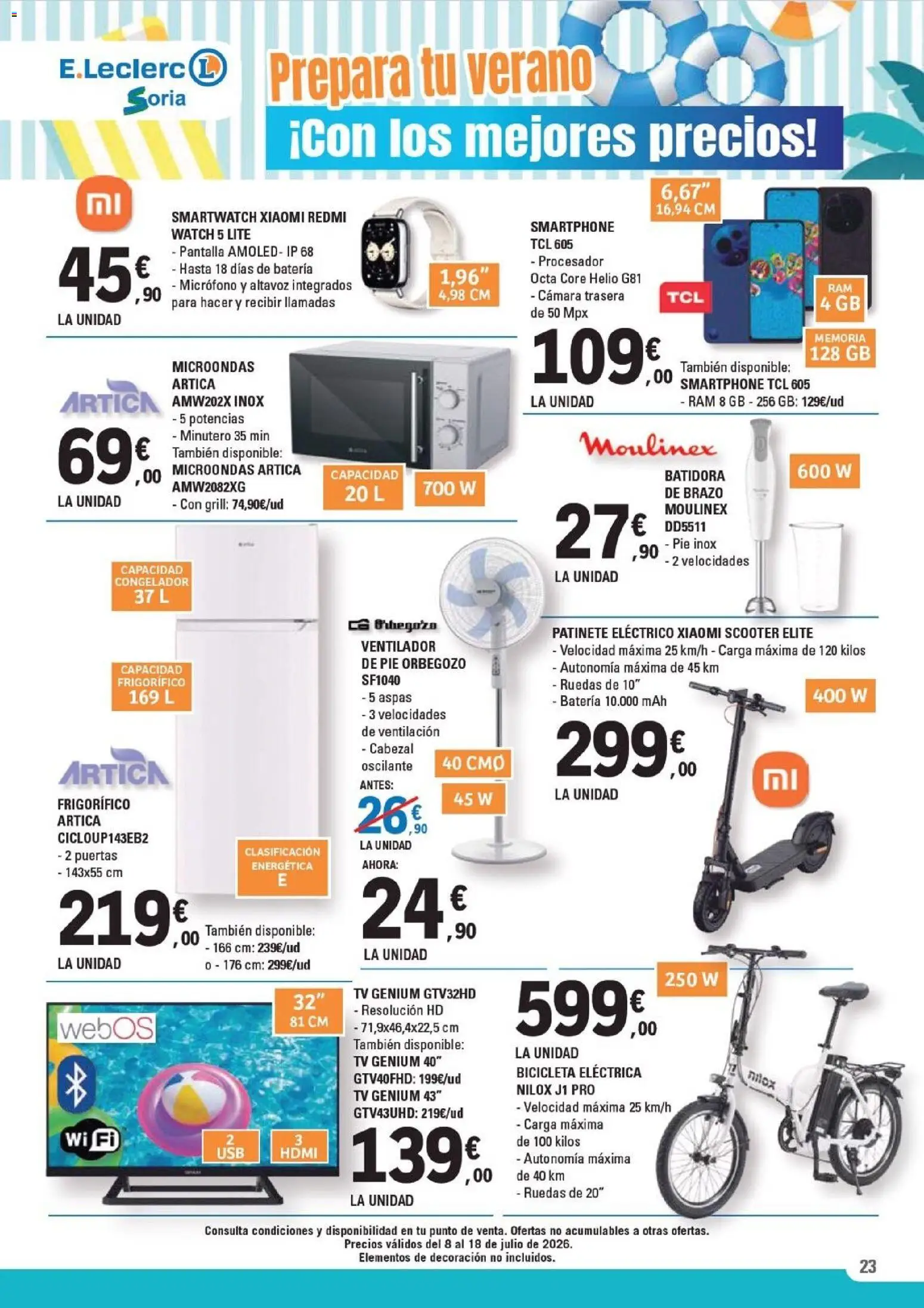 E.Leclerc folleto Soria │ válido desde el 08/07/2026 | Página: 23 | Productos: Patinete, Altavoz, Batidora, Batería