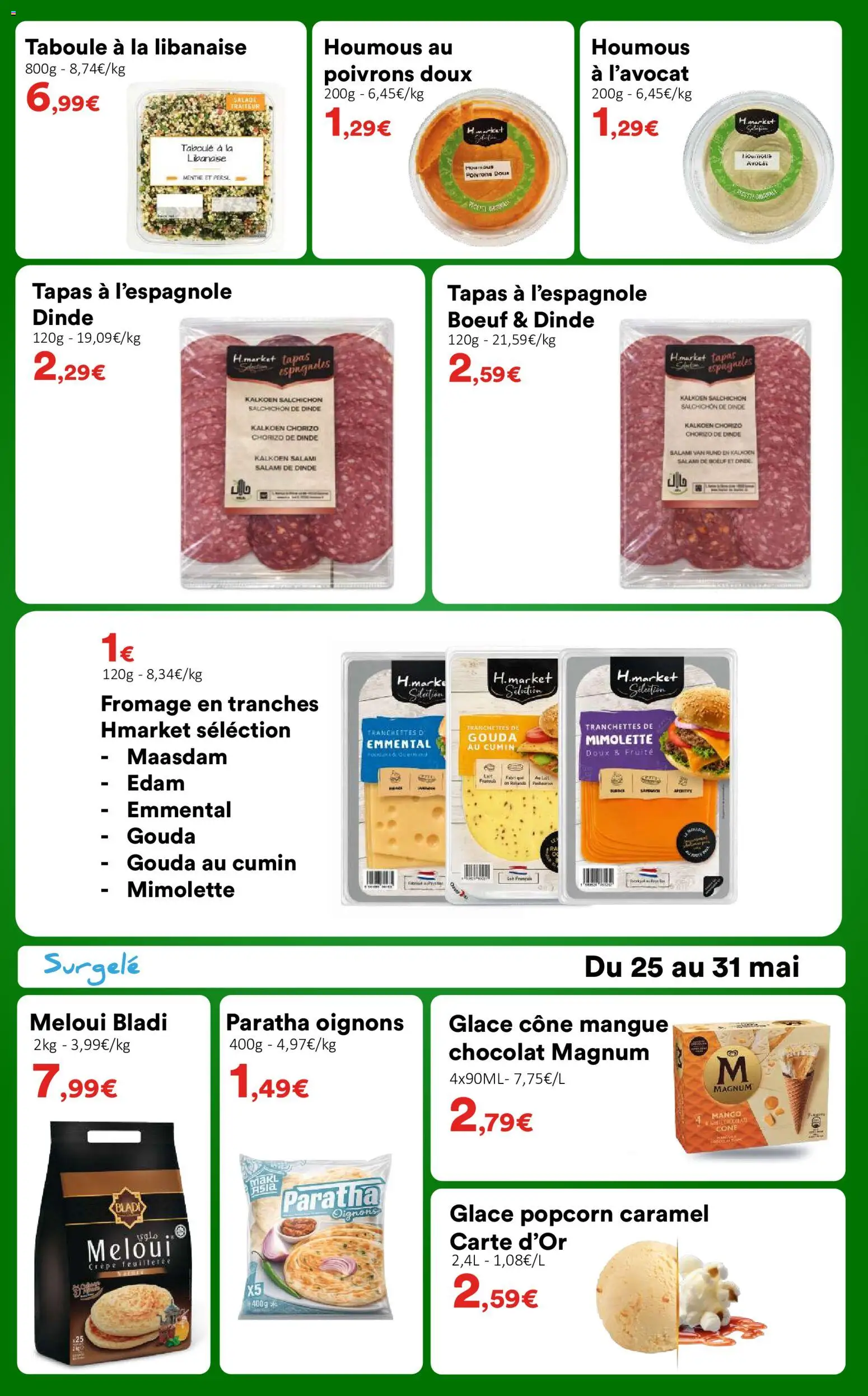 {H1} | Page: 3 | Produits: Mangue, Menthe, Salami, Gouda