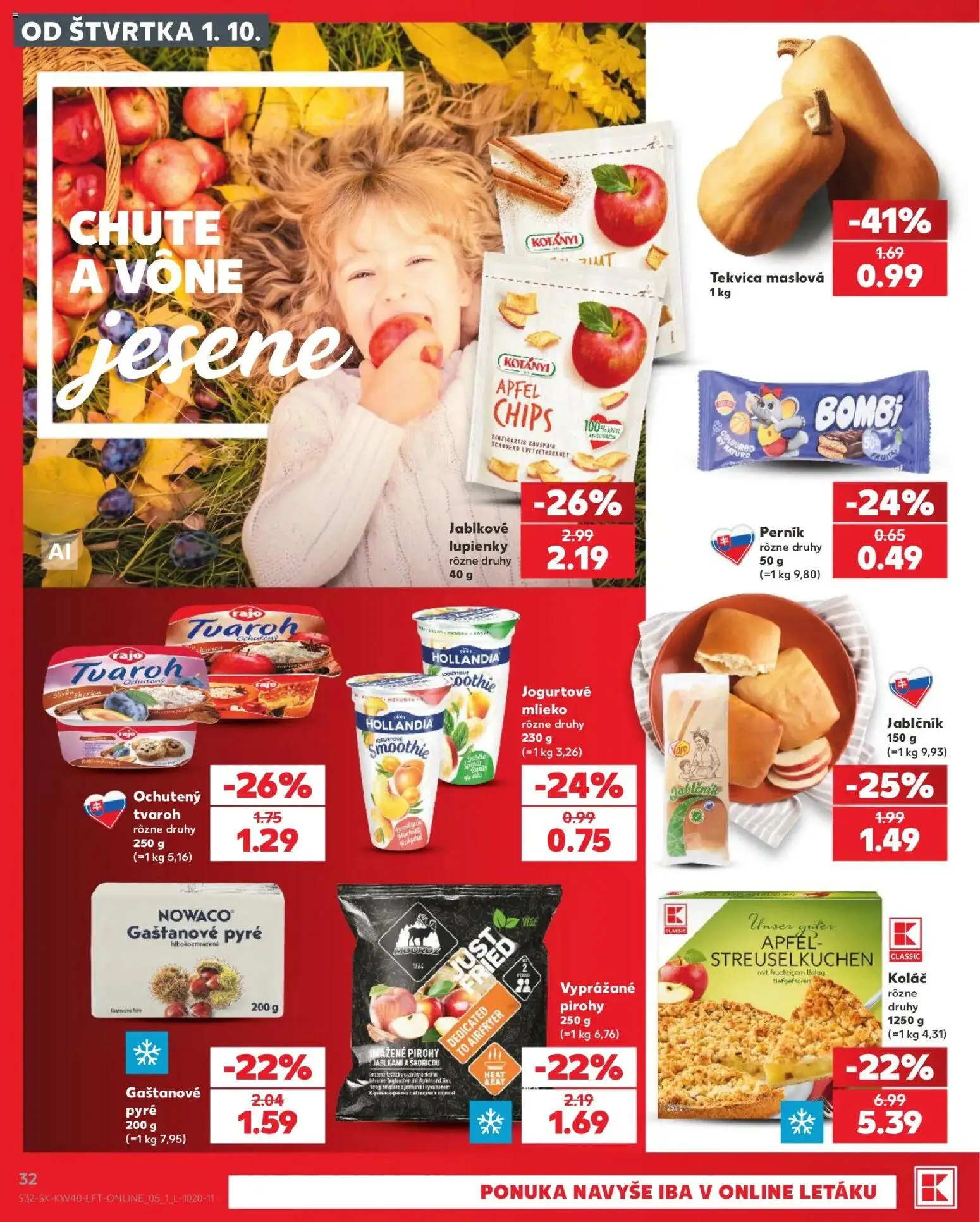 Nové Kaufland akcie – leták je platný od 01.10.2026 | Strana: 32 | Produkty: Mlieko, Pirohy, Koláč, Tekvica