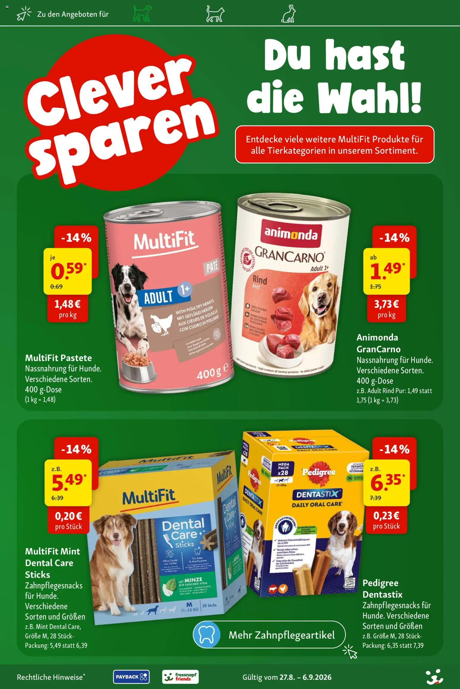 Fressnapf Prospekt – gültig ab 27.08.2026 | Seite: 16 | Produkte: Zucker, Pedigree, Getreide