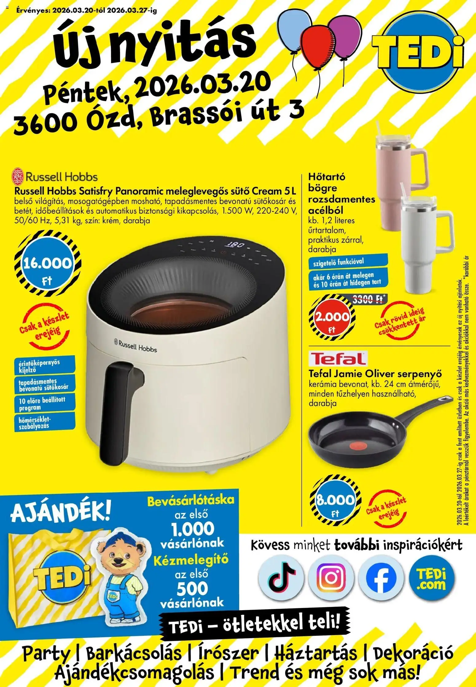 TEDi akciós ujság - amely érvényes a következő dátumtól: 20.03.2026 | Oldal: 1 | Termékek: Sütő, Tefal, Serpenyő, Dekoráció