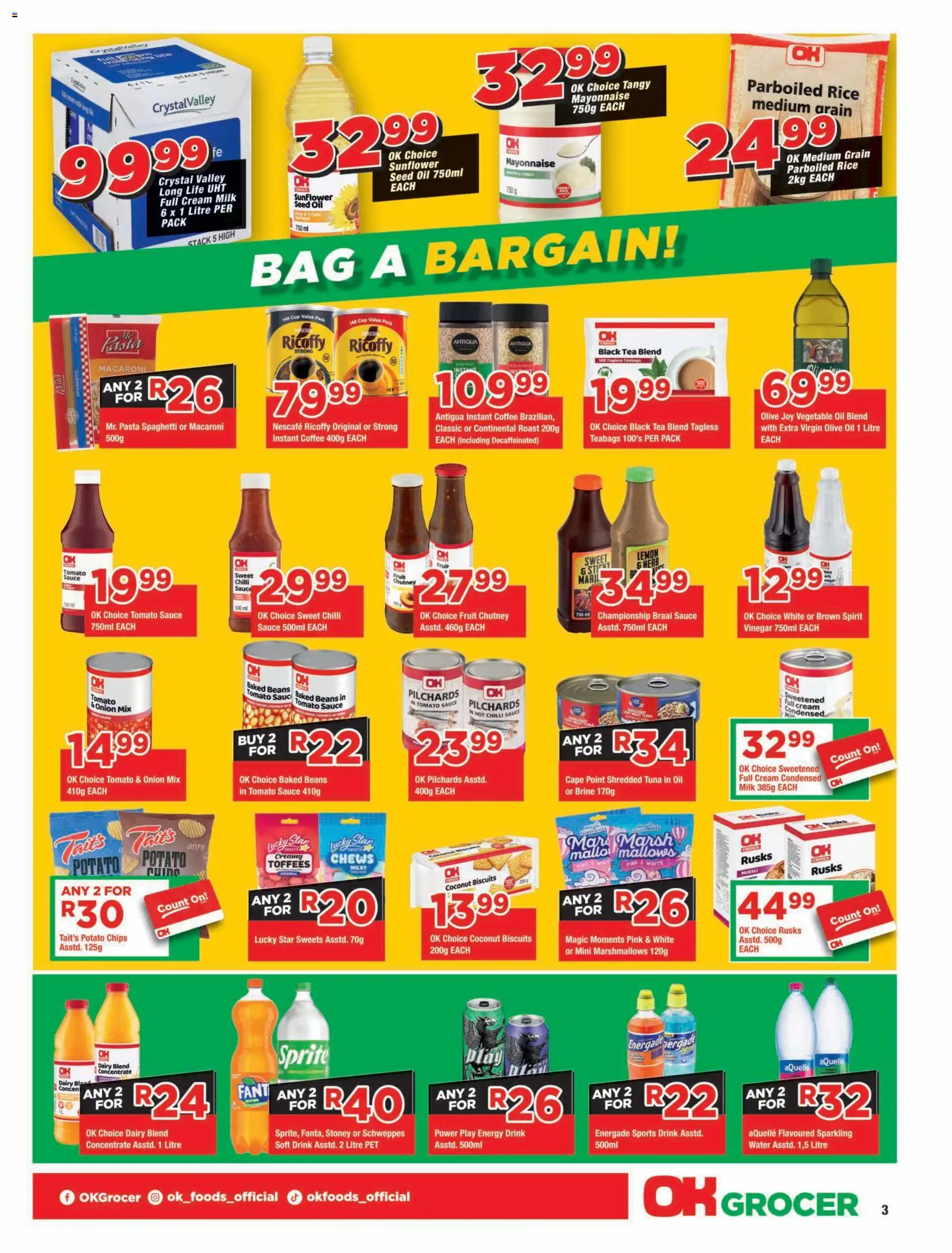 New OK Foods catalogue – valid from 14/10/2026 | Page: 3 | Products: Pilchards, Baked beans, Cream, Sports drink
