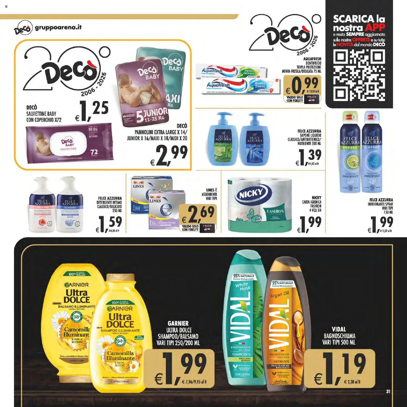 Volantino Decò del 28.04.2026 | Pagina: 31 | Prodotti: Deodorante, Detergente intimo, Detergente, Miele