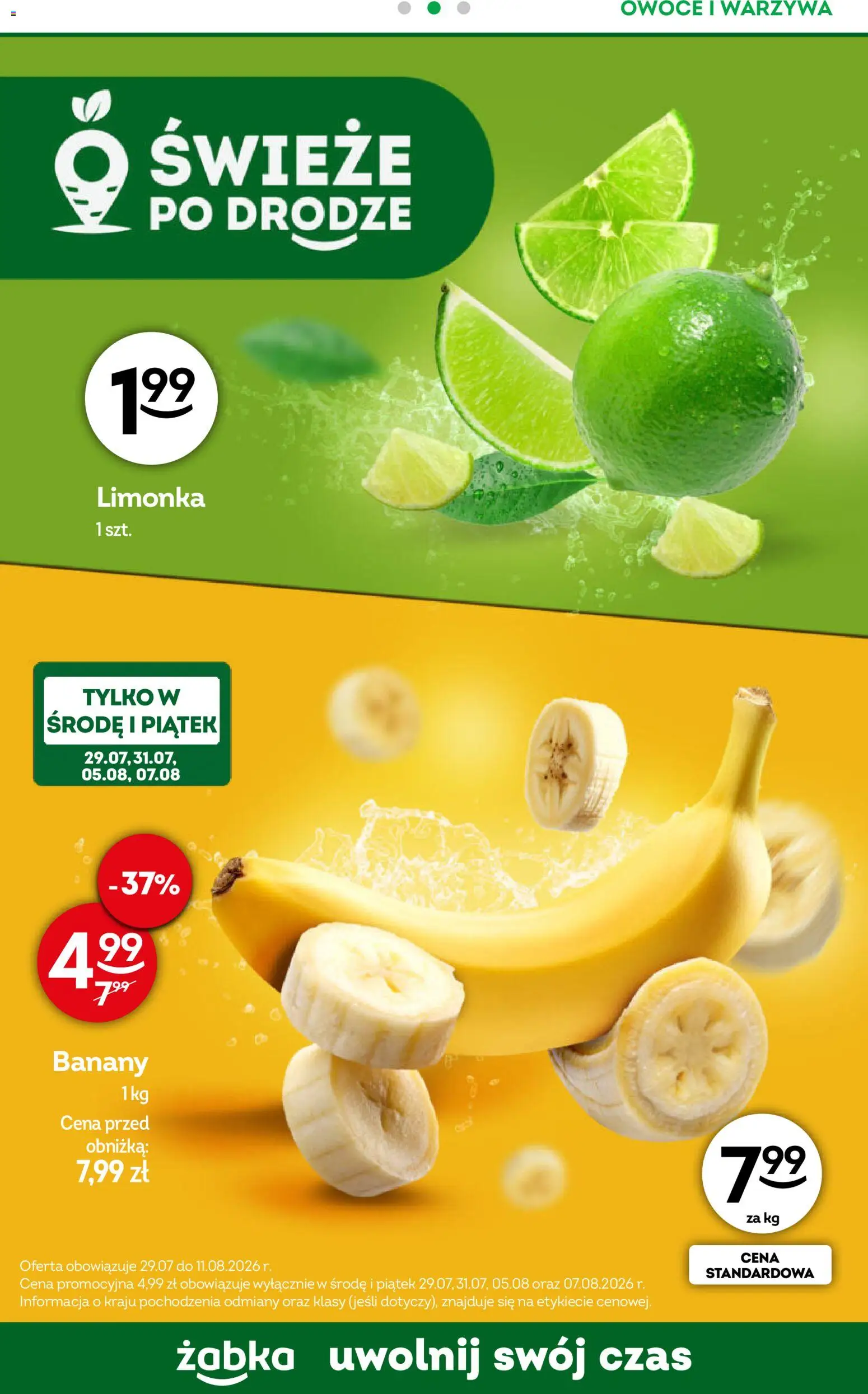 Żabka gazetka - Codzienne produkty od 29.07.2026 | Strona: 8 | Produkty: Limonka, Banany, Warzywa, Owoce