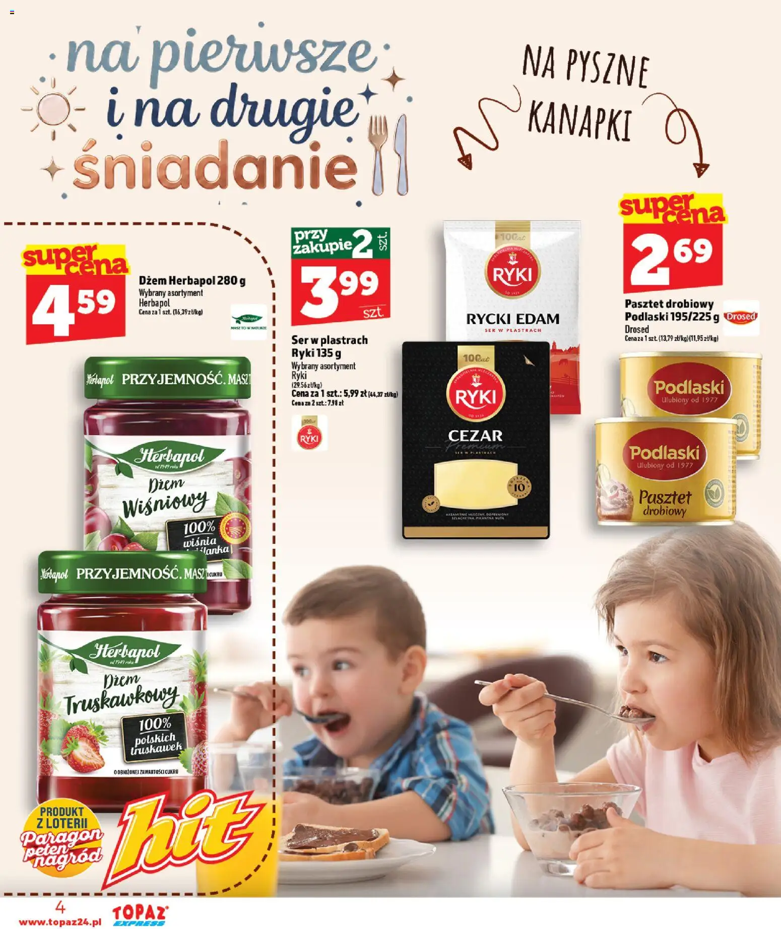 Topaz gazetka - Express od 27.08.2026 | Strona: 4 | Produkty: Ser w plastrach, Pasztet, Dżem, Ser