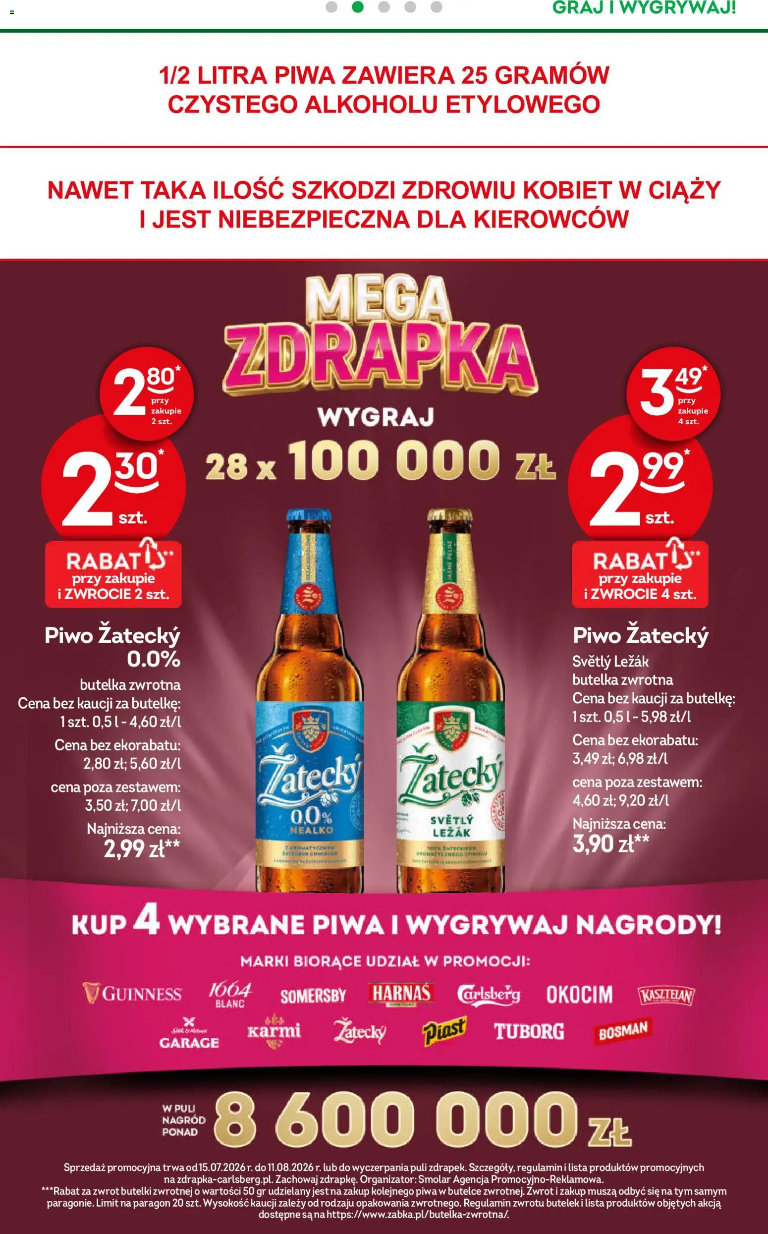 Żabka gazetka od 29.07.2026 | Strona: 15 | Produkty: Carlsberg, Harnaś, Piwo, Somersby