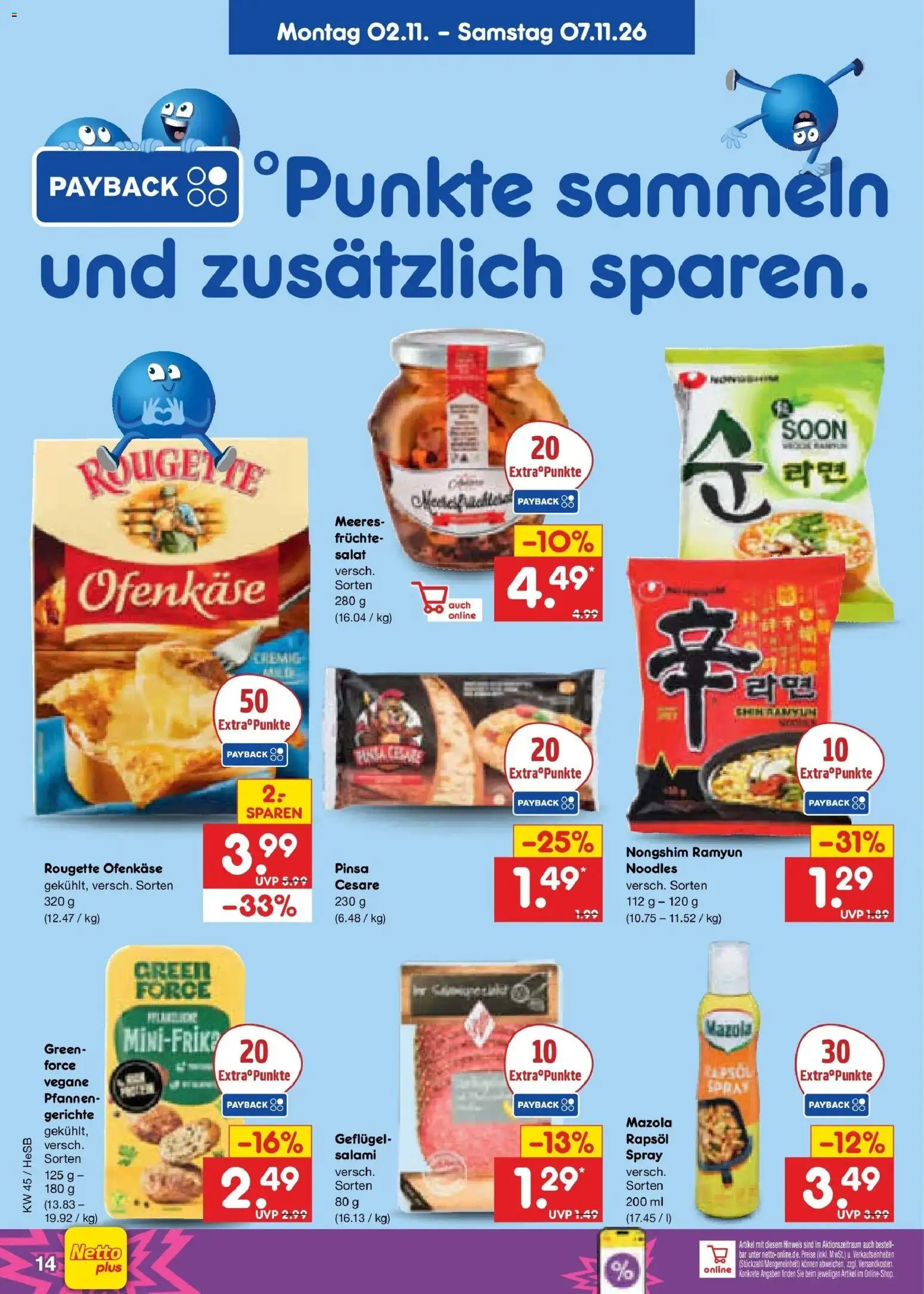 Netto Marken-Discount Prospekt Rostock (ab 02.11.2026) » Angebote | Seite: 28 | Produkte: Rapsöl, Rougette ofenkase, Salami, Salat