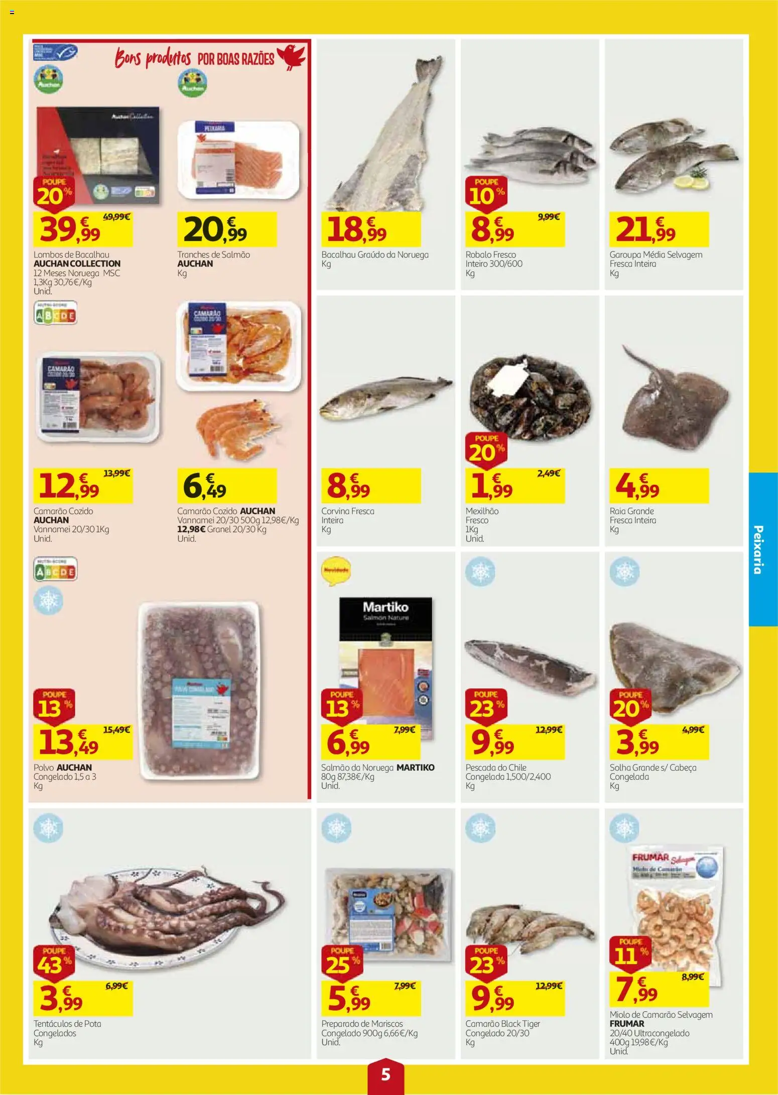 Auchan folheto │ válido de 27/08/2026 | Página: 5 | Produtos: Pescada, Polvo, Camarão, Salmão