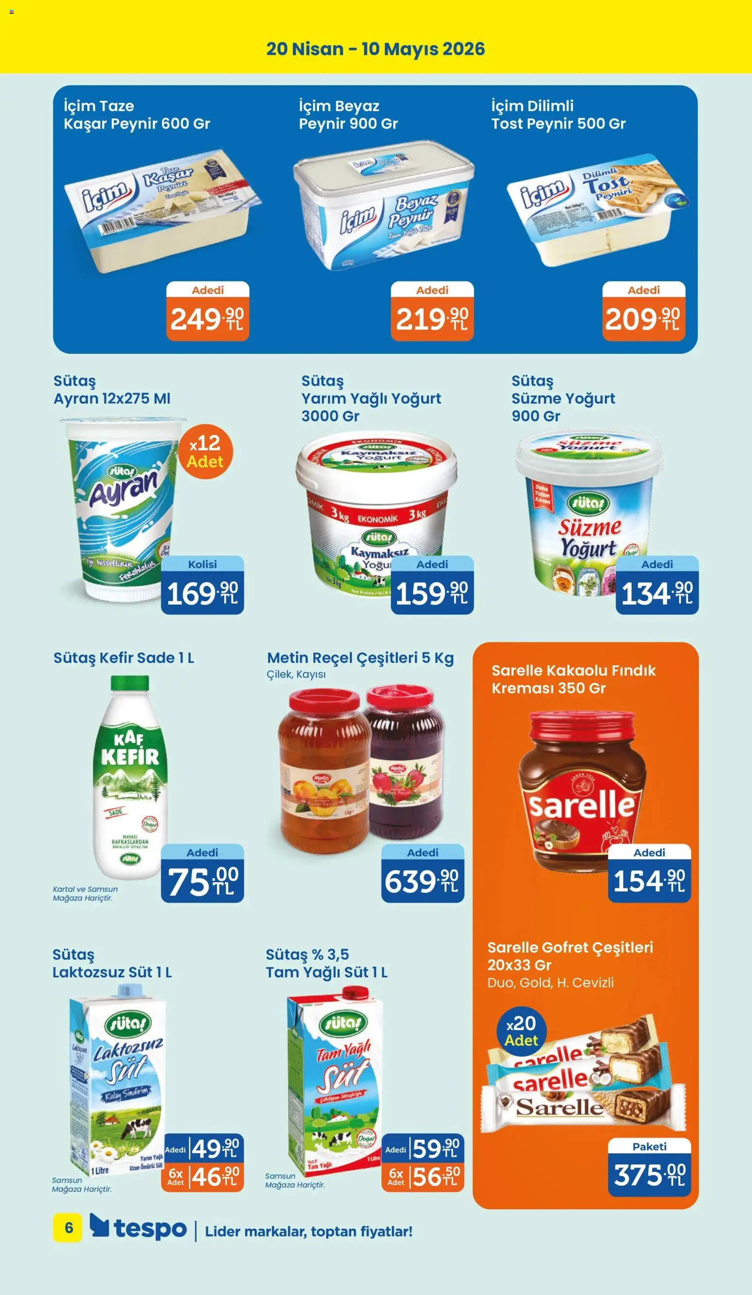 Tespo Katalog - 20.04.2026 tarihinden itibaren geçerlidir | Sayfa: 6 | Ürünler: Kefir, Süt, Peynir, Yoğurt