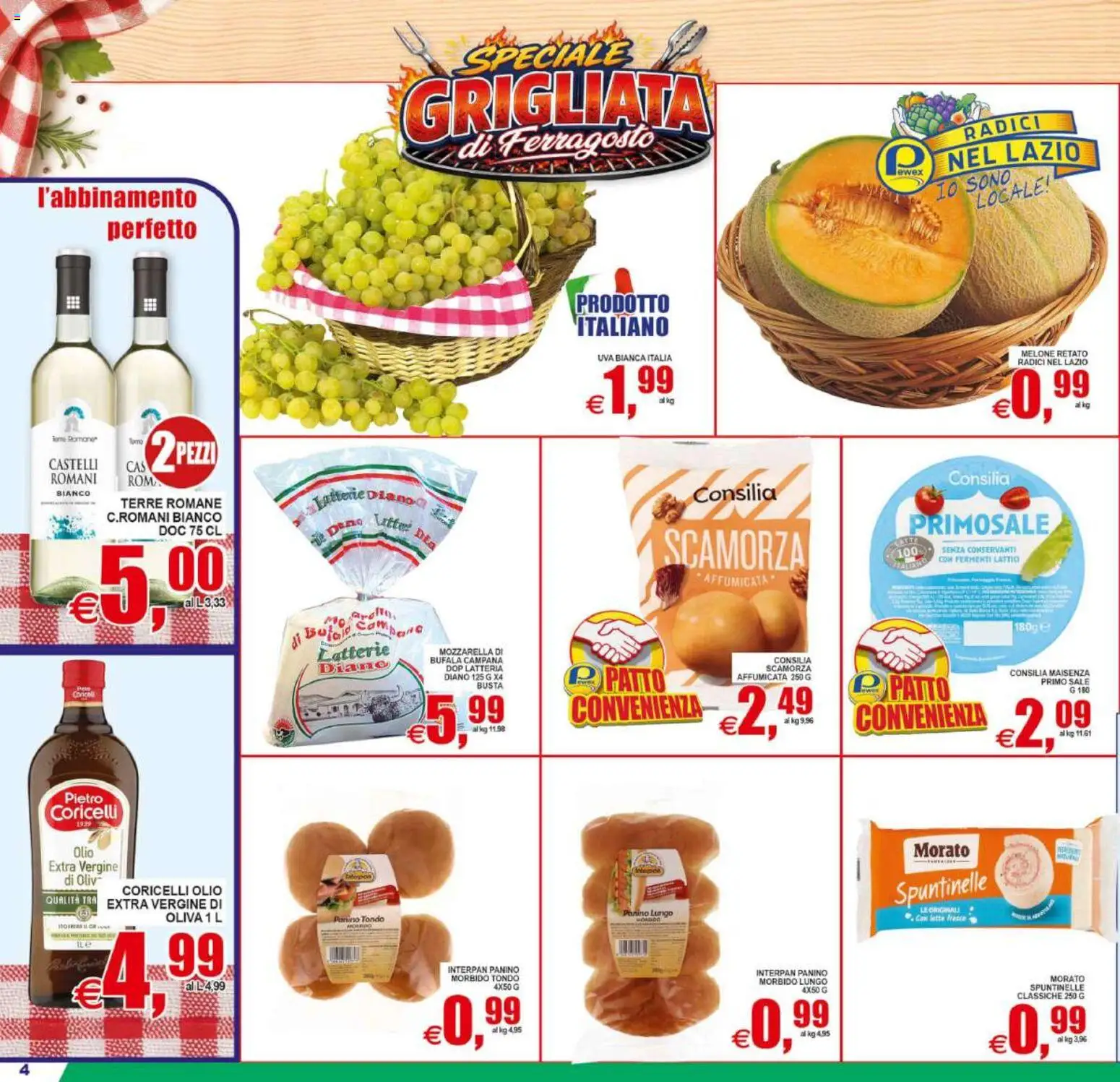 Volantino Pewex del 12/08/2026 | Pagina: 4 | Prodotti: Sale, Mozzarella, Olio, The