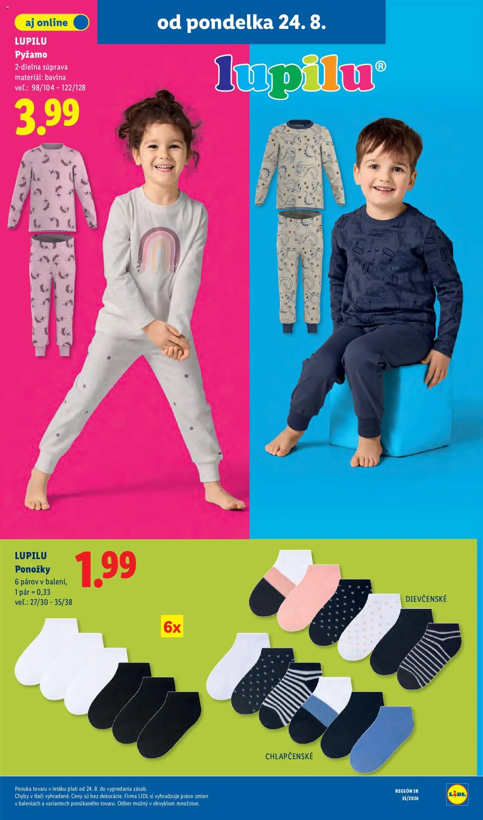 Nové Lidl akcie – leták je platný od 24.08.2026 | Strana: 46 | Produkty: Ponožky, Pyžamo