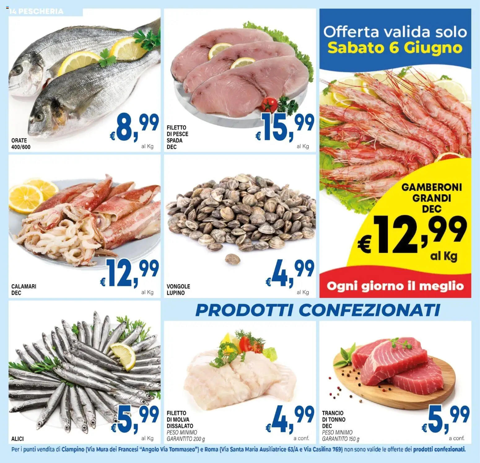 Volantino DEM del 29.05.2026 | Pagina: 14 | Prodotti: Calamari, Tonno, Gamberoni, Alici