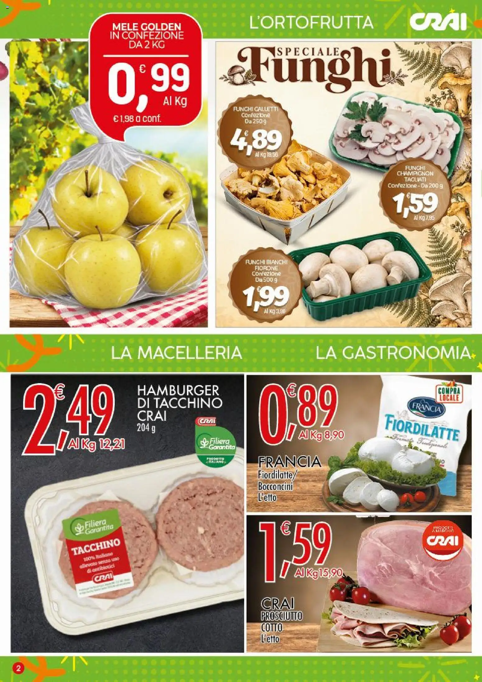 Volantino CRAI del 15/10/2026 | Pagina: 2 | Prodotti: Mele, Tacchino, Funghi, Hamburger