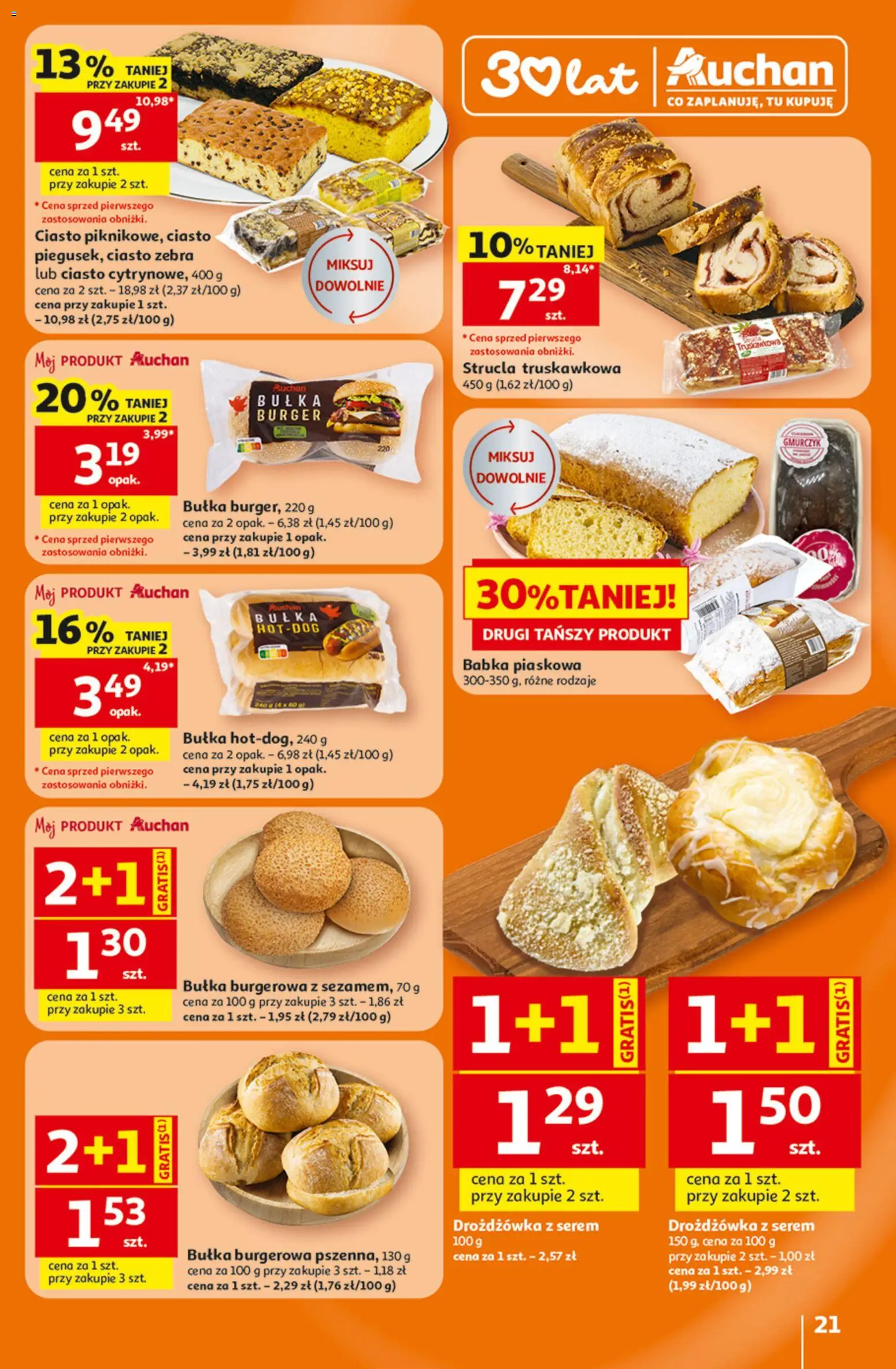 Auchan gazetka - 30 Lat Hipermarket od 23.07.2026 | Strona: 21 | Produkty: Ciasto, Bułka, Babka