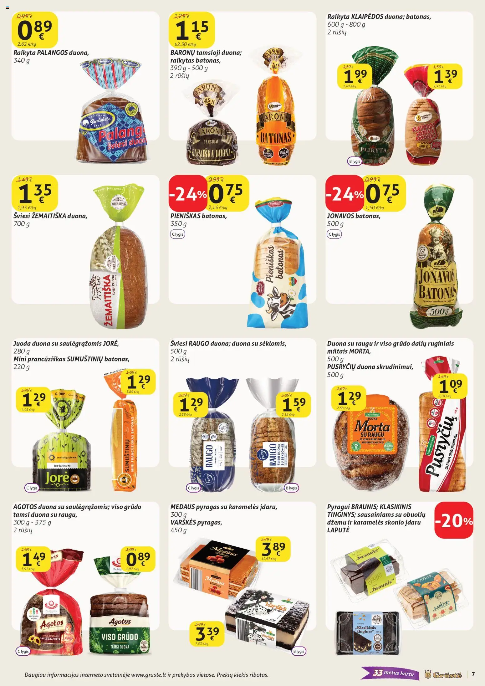 GRUSTE akcijos nuo 01.06.2026 | Puslapis: 7 | Prekių: Duona skrudinimui, Pyragas, Duona, Varškė