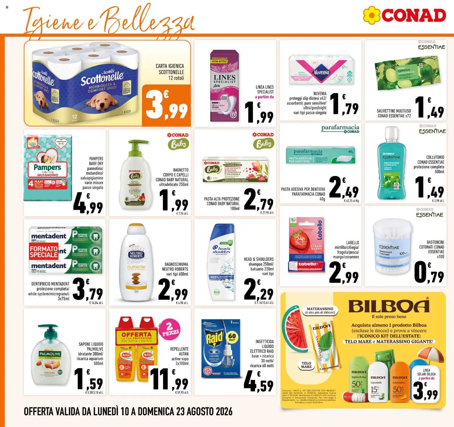 Volantino Conad del 10/08/2026 | Pagina: 16 | Prodotti: Balsamo, Sapone, Collutorio, Assorbenti