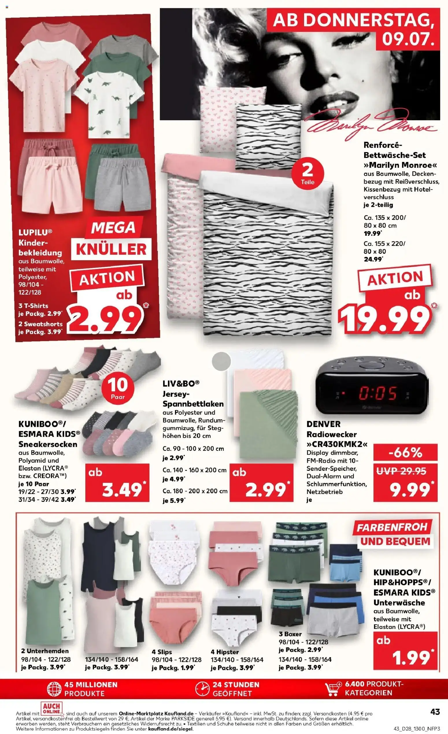 Kaufland Prospekt Pfullingen – gültig ab 09.07.2026 | Seite: 43 | Produkte: Radiowecker, Bekleidung, Unterwäsche, Boxer