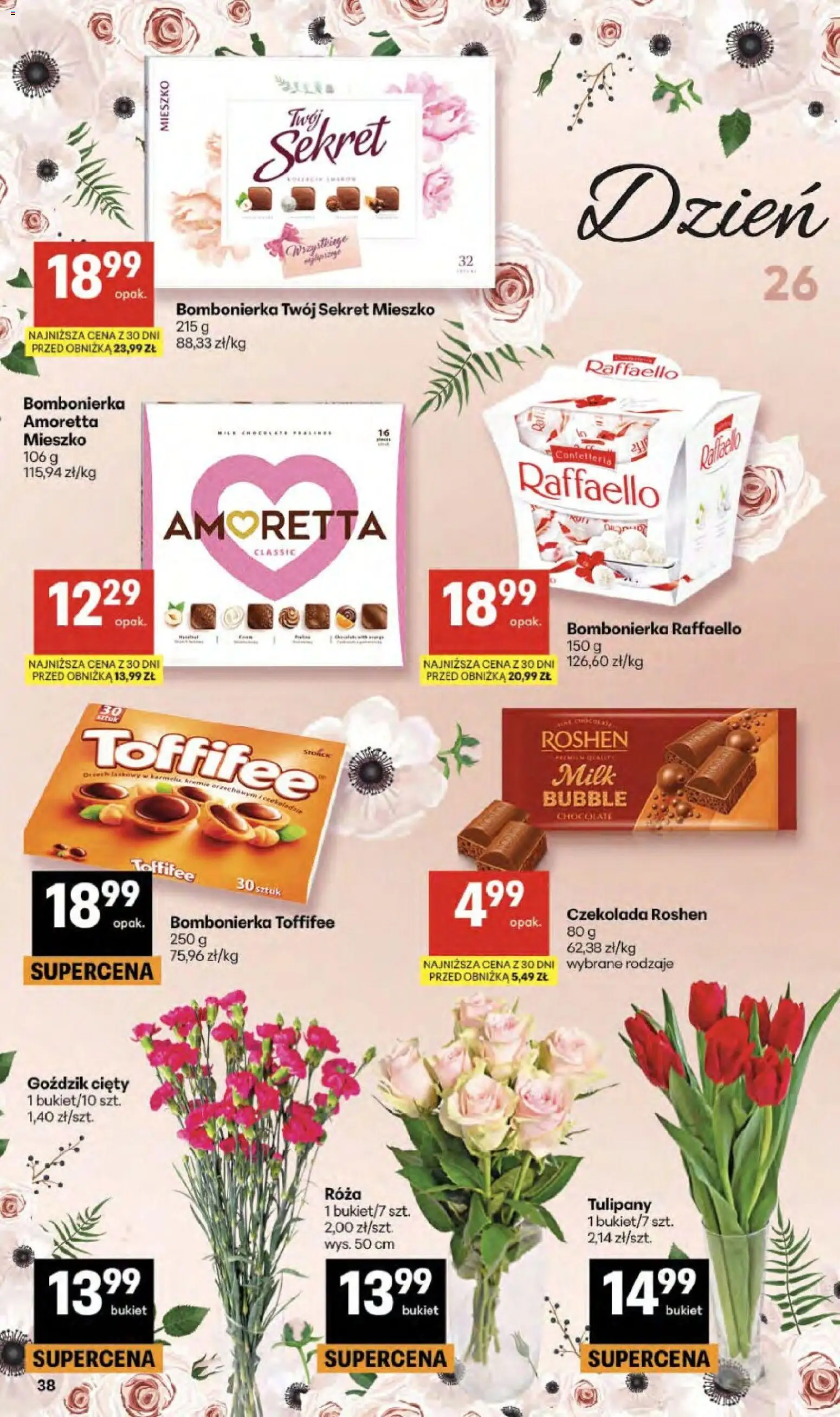Delikatesy Centrum gazetka od 14.05.2026 | Strona: 38 | Produkty: Bombonierka, Toffifee, Goździk, Tulipany