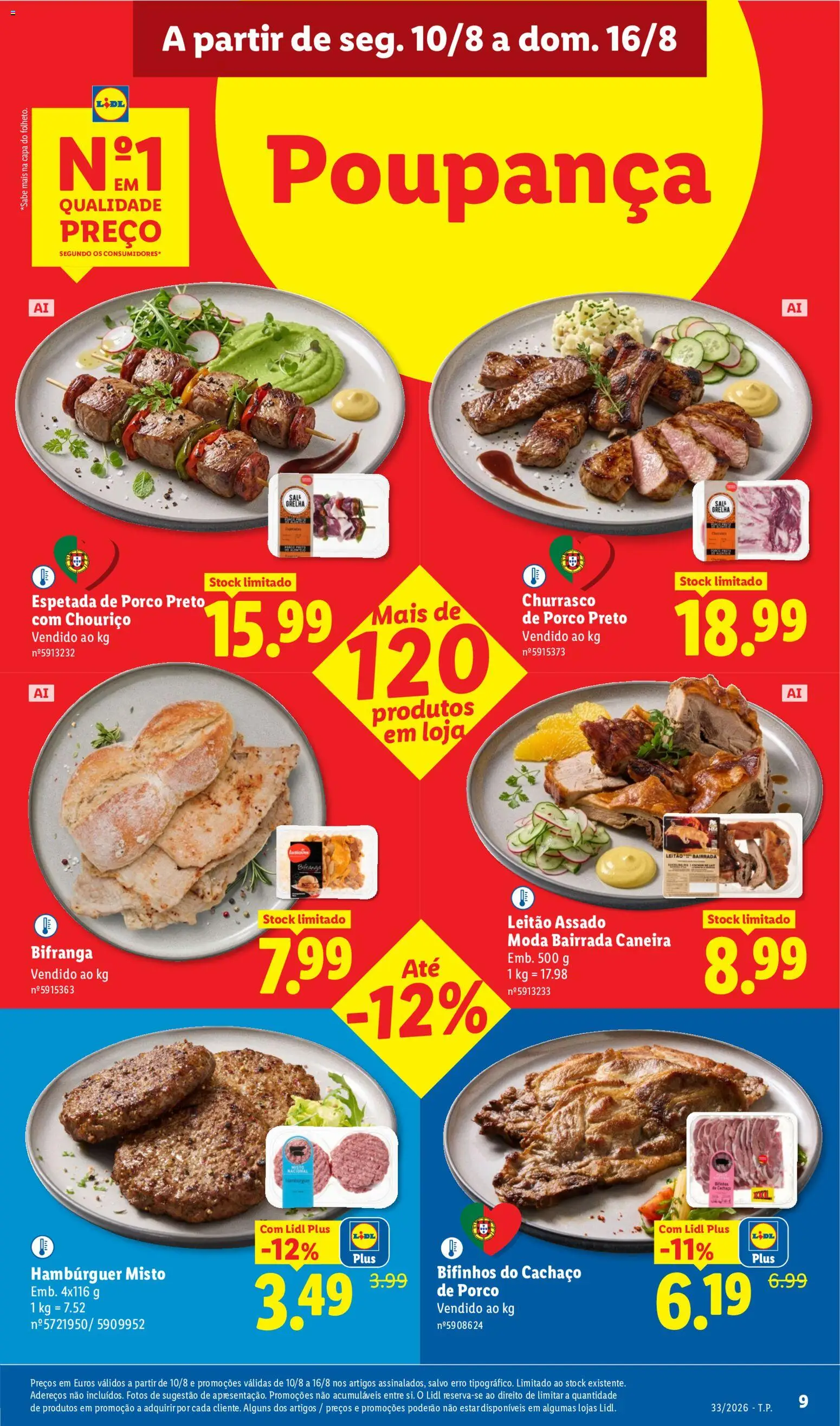 Lidl folheto │ válido de 10/08/2026 | Página: 9 | Produtos: Cachaço de porco, Hambúrguer, Cachaça, Chouriço