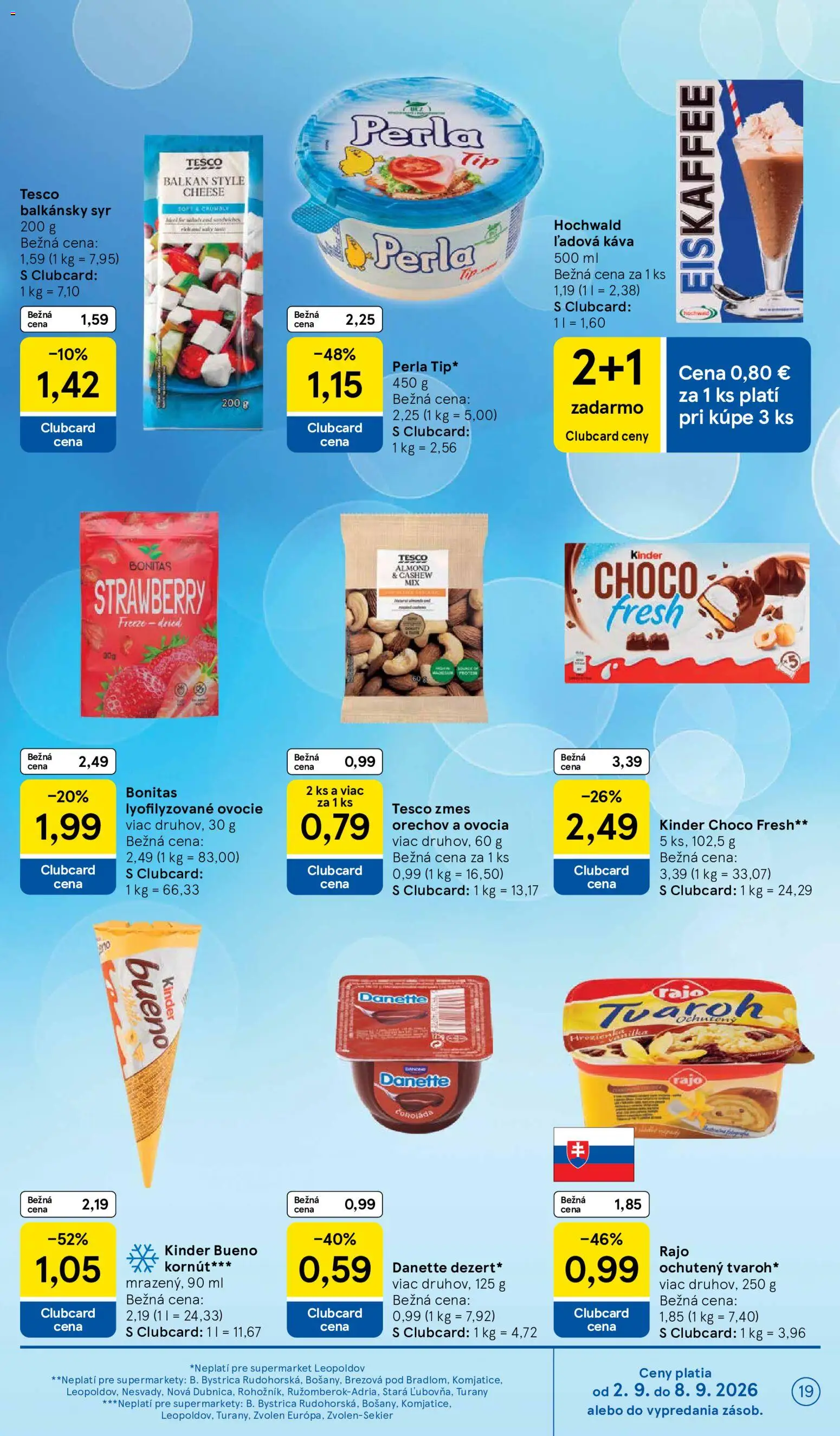 Nové Tesco akcie – leták je platný od 02.09.2026 | Strana: 19 | Produkty: Syr, Káva, Kinder, Cream cheese