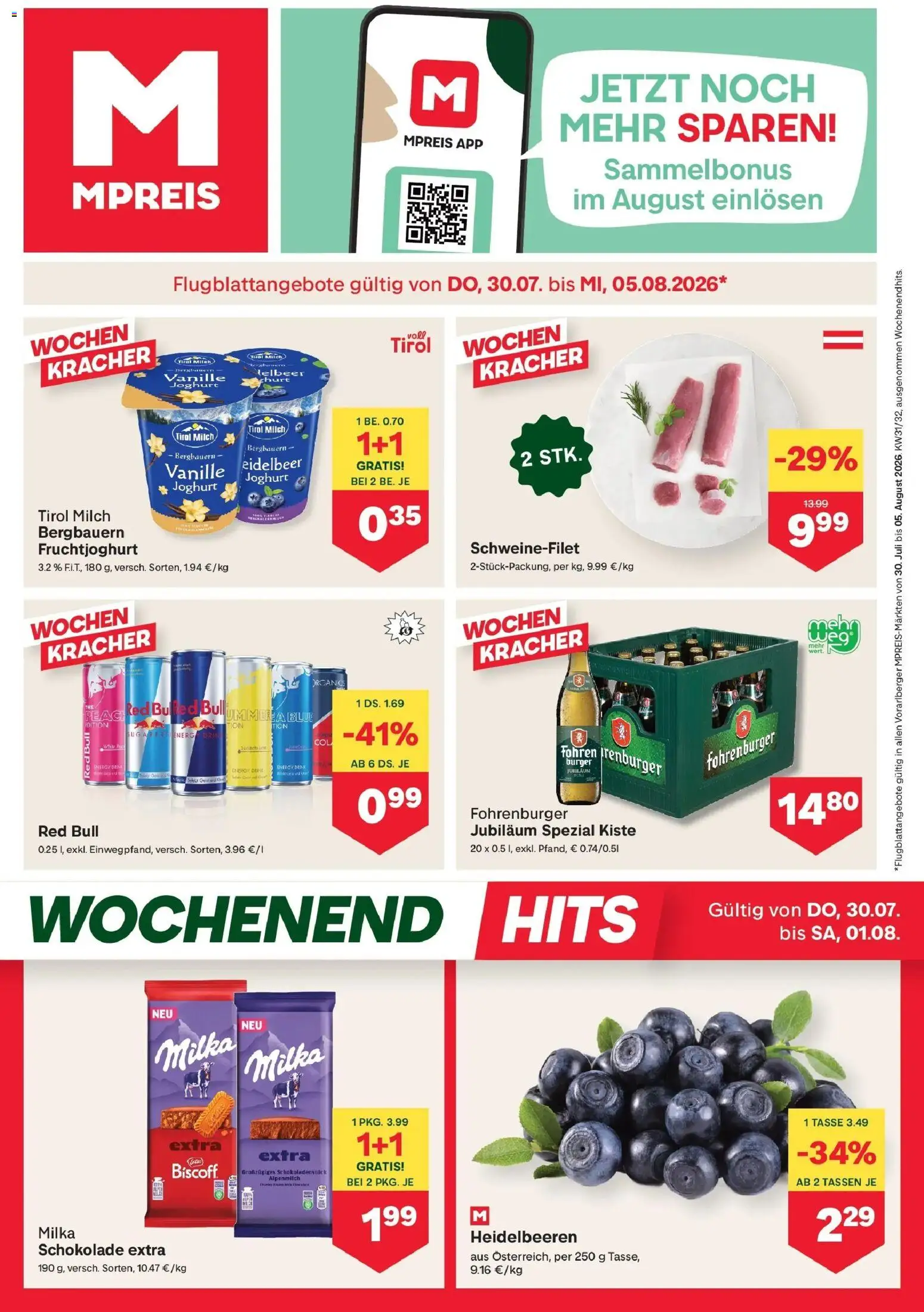 MPREIS St.Gallenkirch gültig ab 30.07.2026 | Seite: 1 | Produkte: Milch, Joghurt, Schokolade