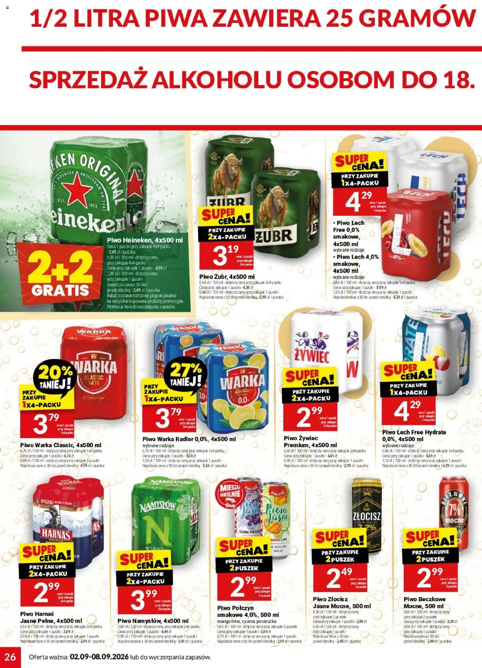 Twój Market gazetka od 02.09.2026 | Strona: 26 | Produkty: Lech, Warka, Piwo Harnaś, Harnaś