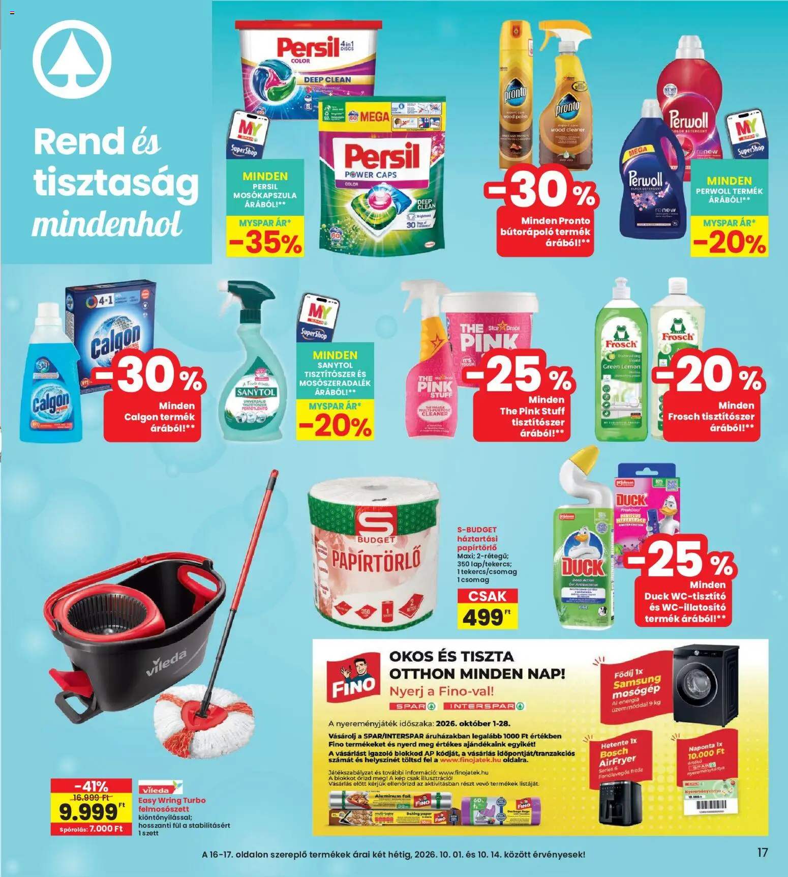 Interspar akciós ujság - amely érvényes a következő dátumtól: 2026.10.01. | Oldal: 17 | Termékek: Calgon, Persil, Perwoll, Gél