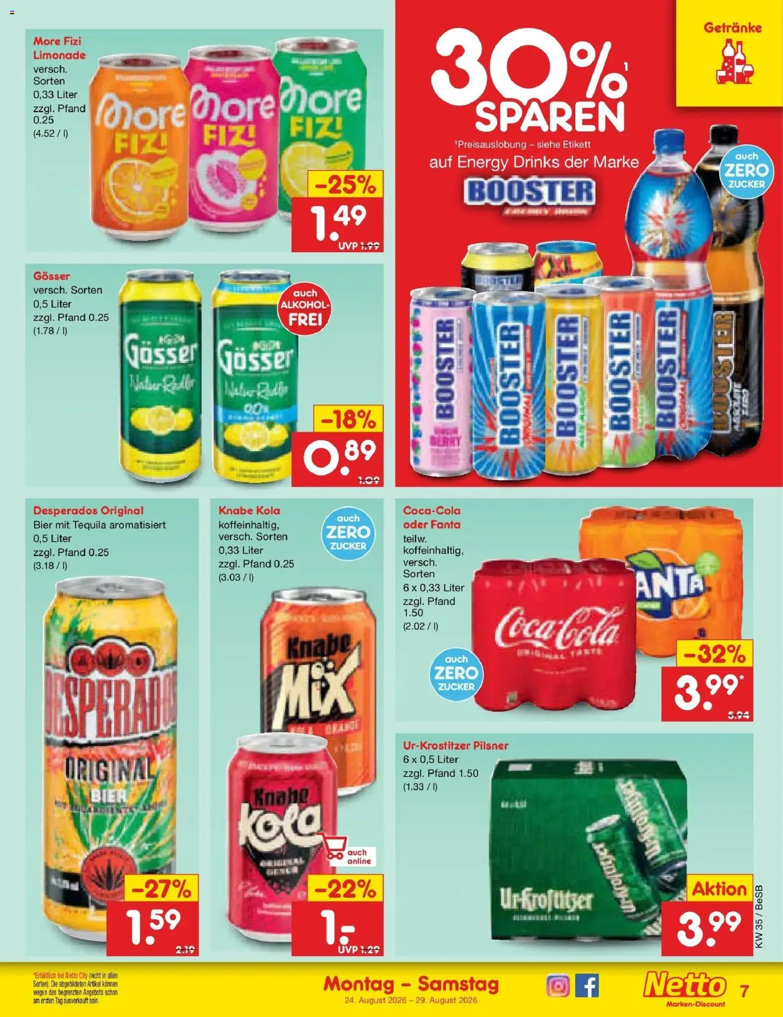 Netto Marken-Discount Prospekt Berlin-Prenzlauer Berg – gültig ab 24.08.2026 | Seite: 7 | Produkte: Cola, Energy, Bier, Desperados