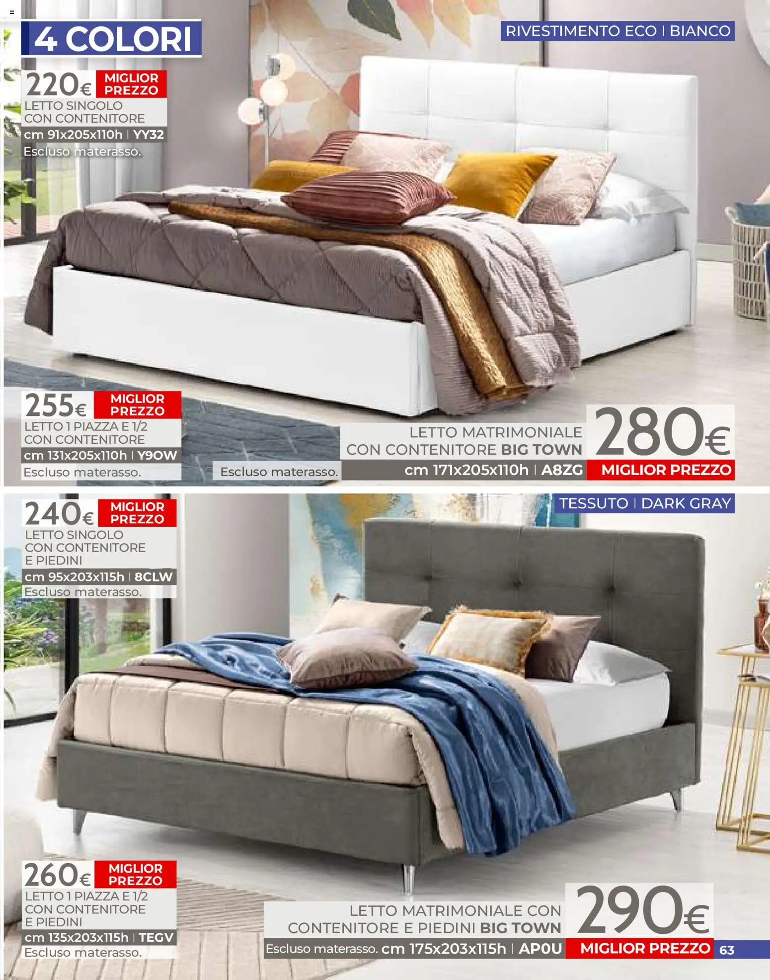 Volantino Mondo Convenienza del 01/07/2026 | Pagina: 63 | Prodotti: Letto matrimoniale, Contenitore, Letto